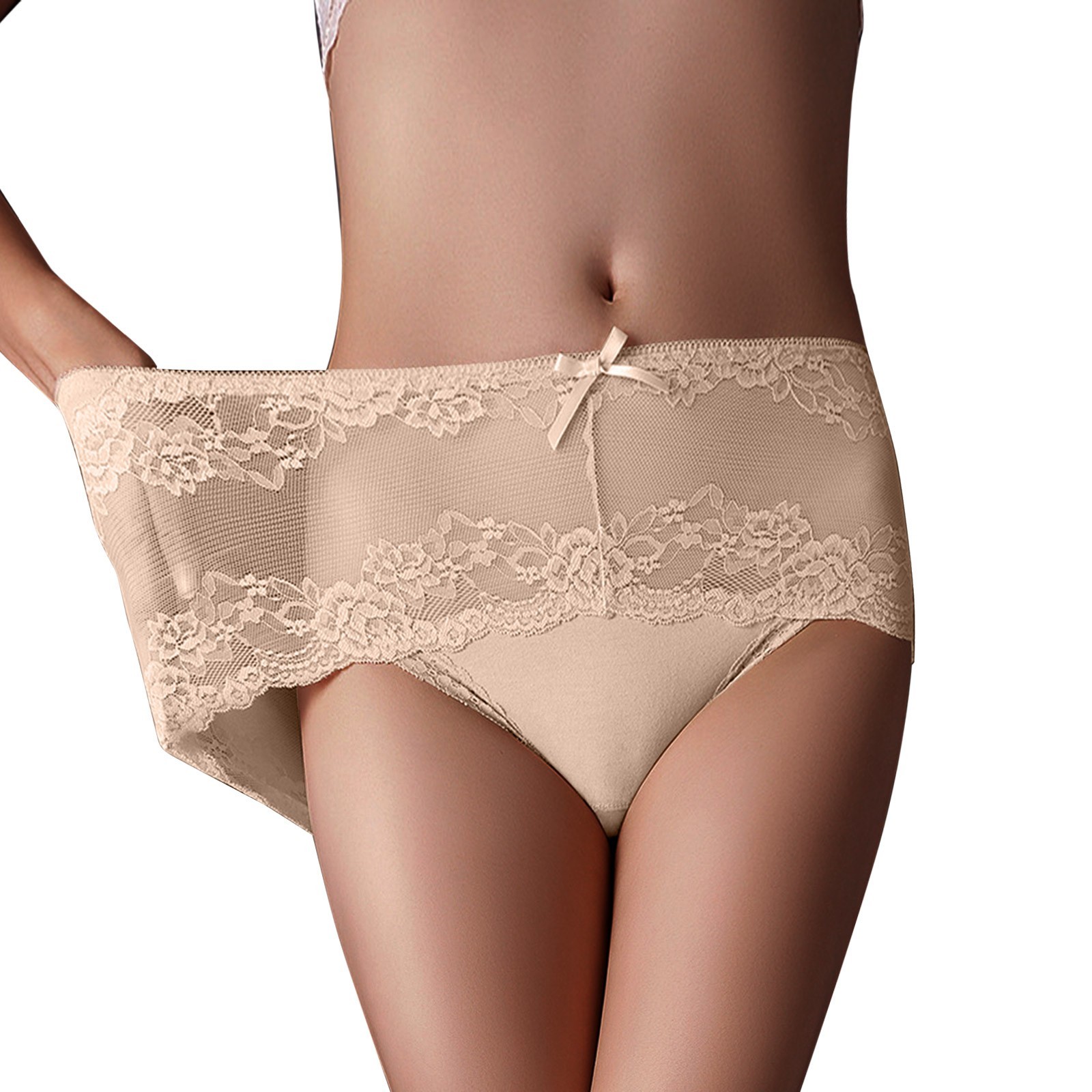 Women Mid High Waist Lace Panties Tummy Control Butt Lifter Seamless Briefs Sexy