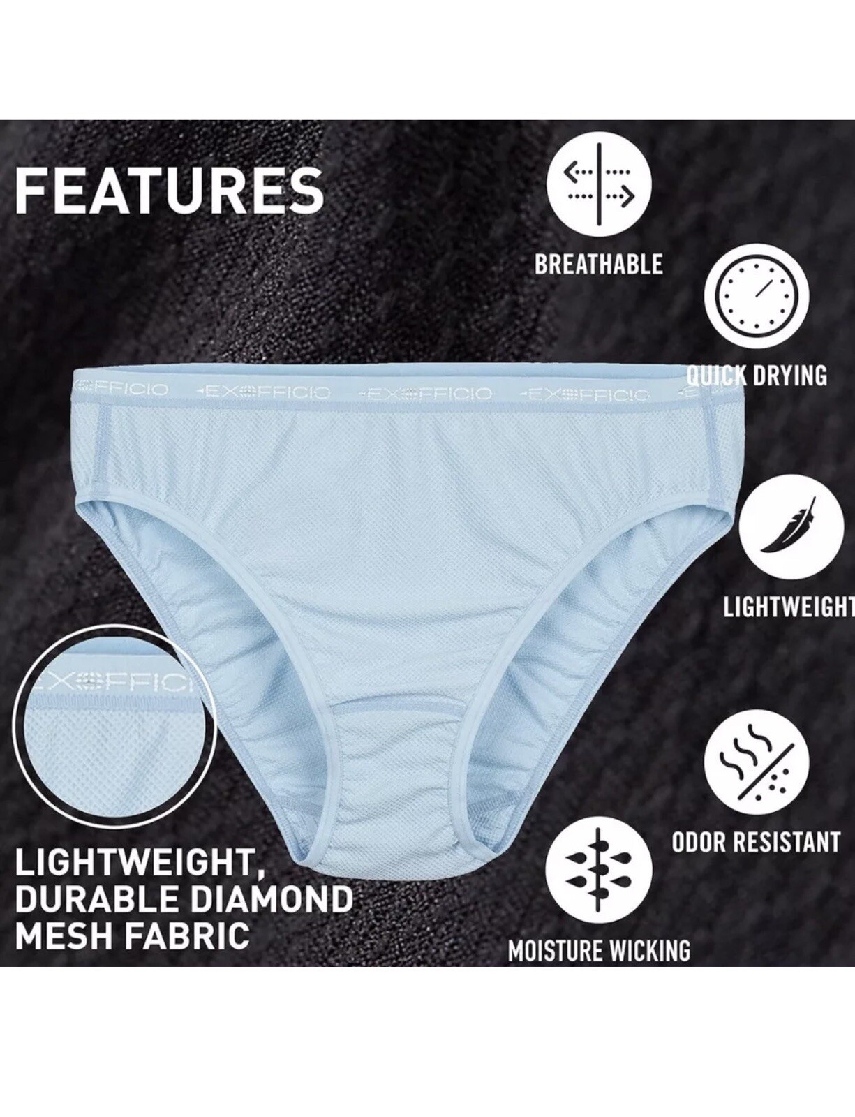ExOfficio Give-N-Go BIKINI BRIEF Blue Woman Travel Mesh Panties XS