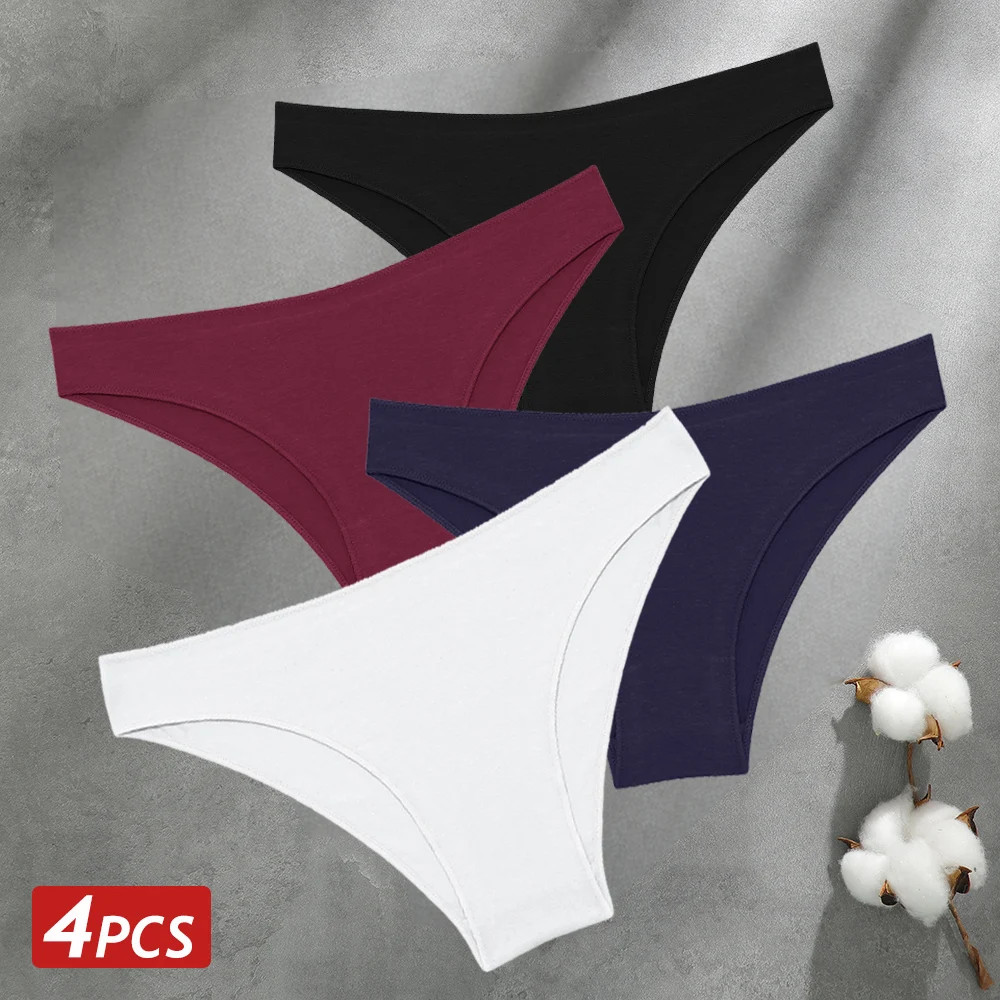 4pc Seamless Cotton Panties Women Low Waist Briefs Stretch Breathable Lingerie