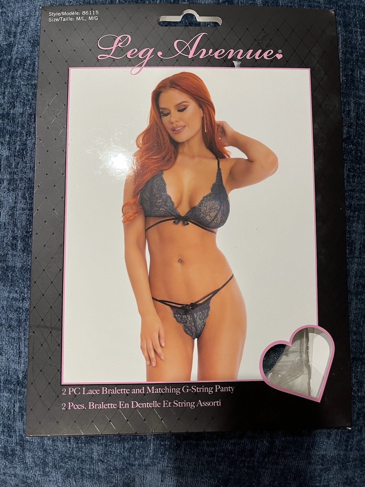 Leg venue 2 Piece Lace Bralette And Matching G String Panty Size M/L