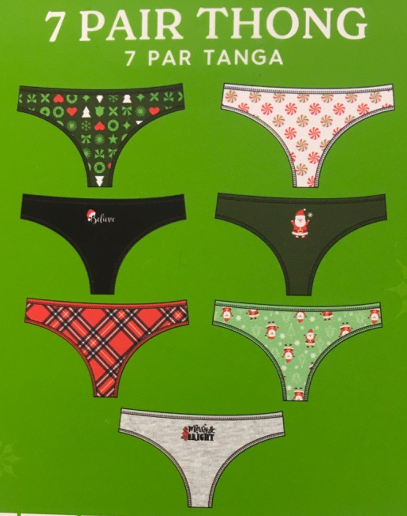 Holiday Times 7 Pair Thong Underwear Women Size S 4 to 6 Santas Snowflakes New
