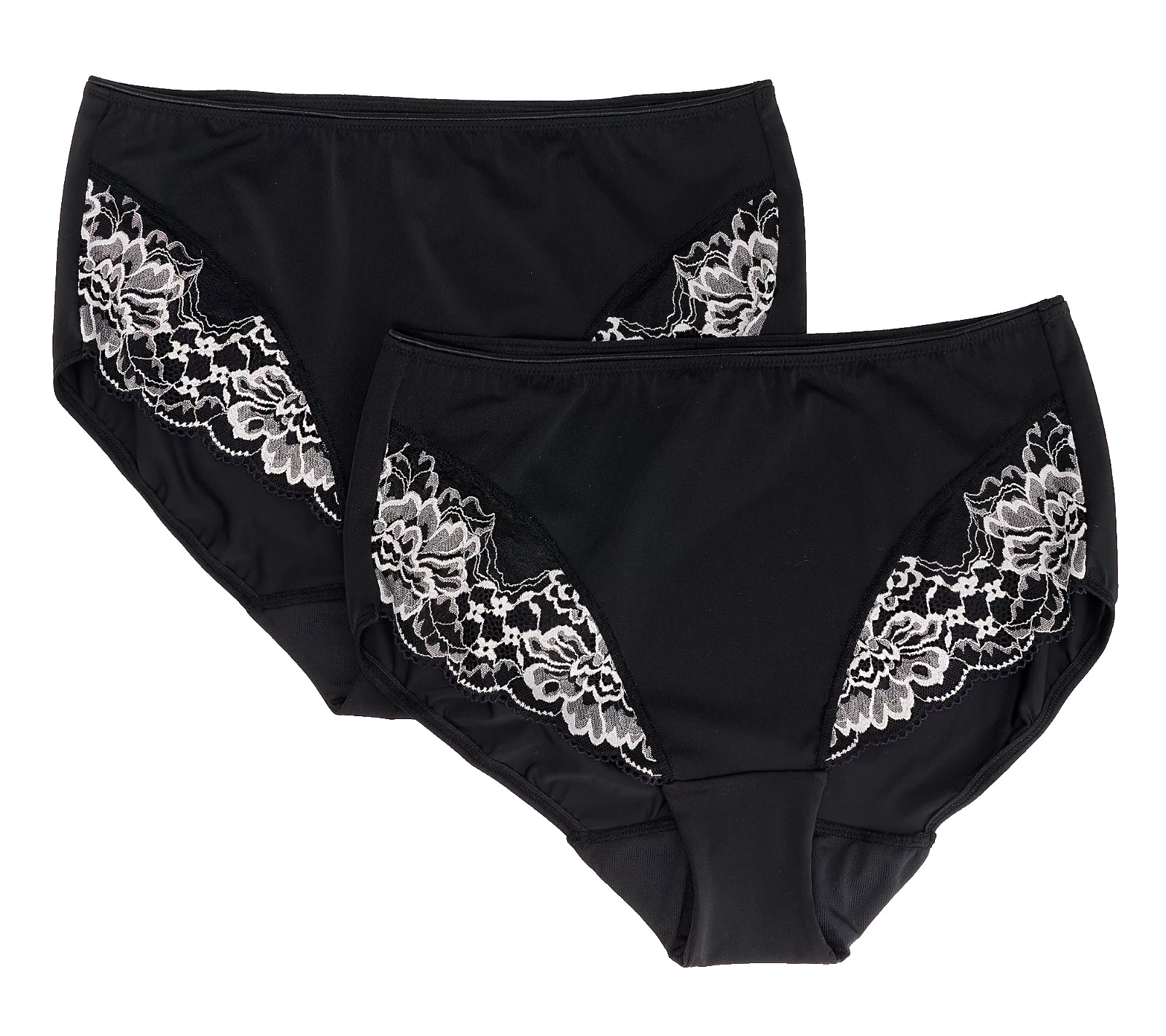 Breezies~Set of 2~Luxe Lace Two Tone Hipster Briefs~X-Large~Black~A632187 11081