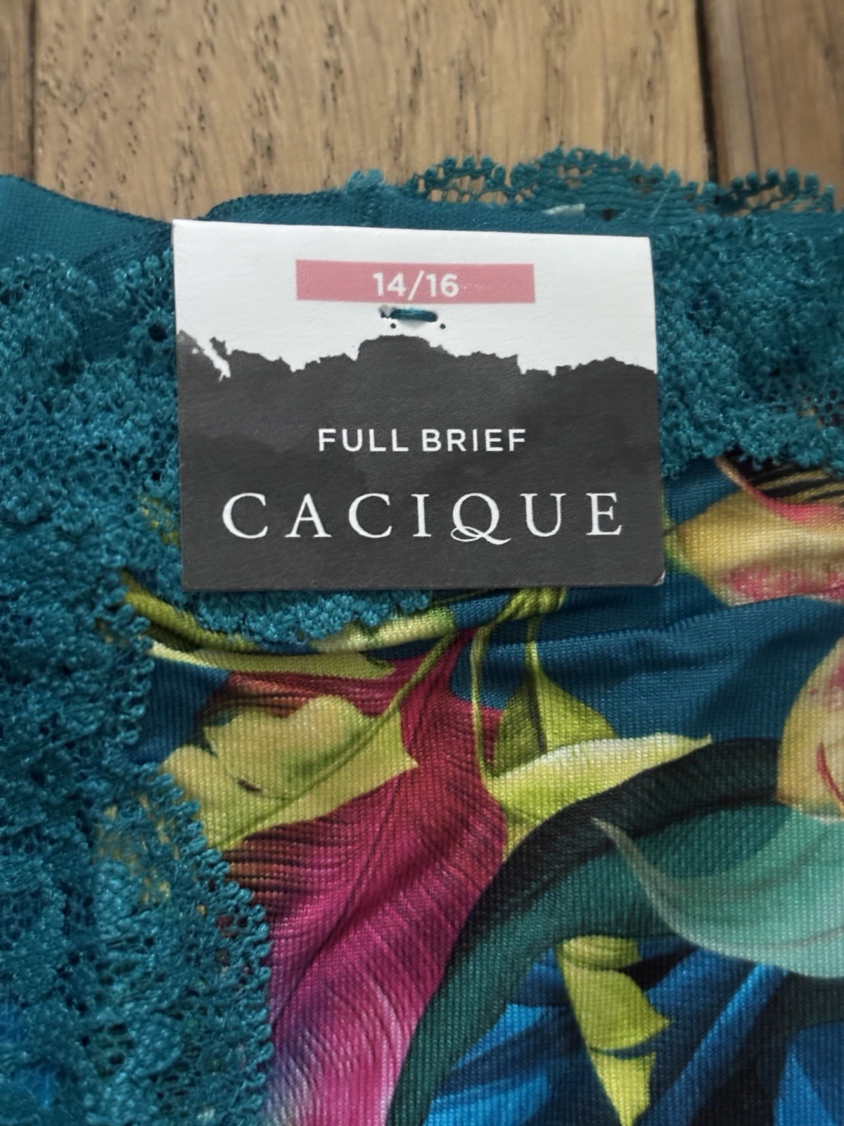 Plus Sz 14/16 Lane Bryant Cacique Lace Trim Full Brief Panty Teal Tropical Aqua