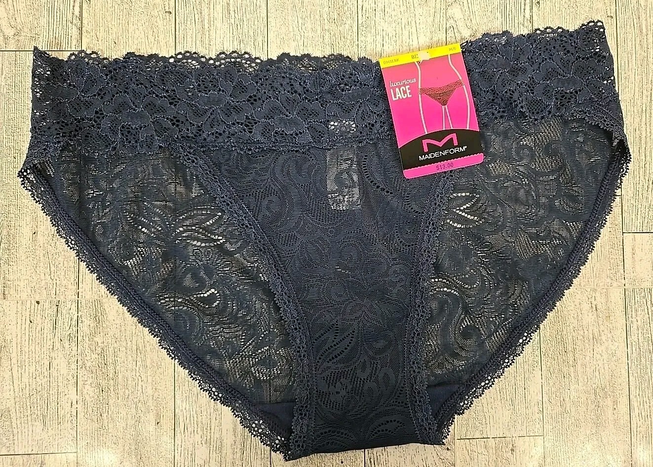 Maidenform Bikini Panties 6 & 7 Navy Sexy Luxurious Lace Underwear
