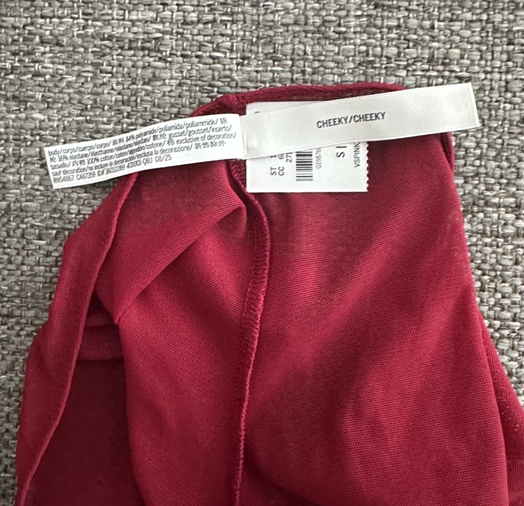 Victoria’s Secret Deep Red Mesh Rhinestone Cheeky Panty Size Small NWT