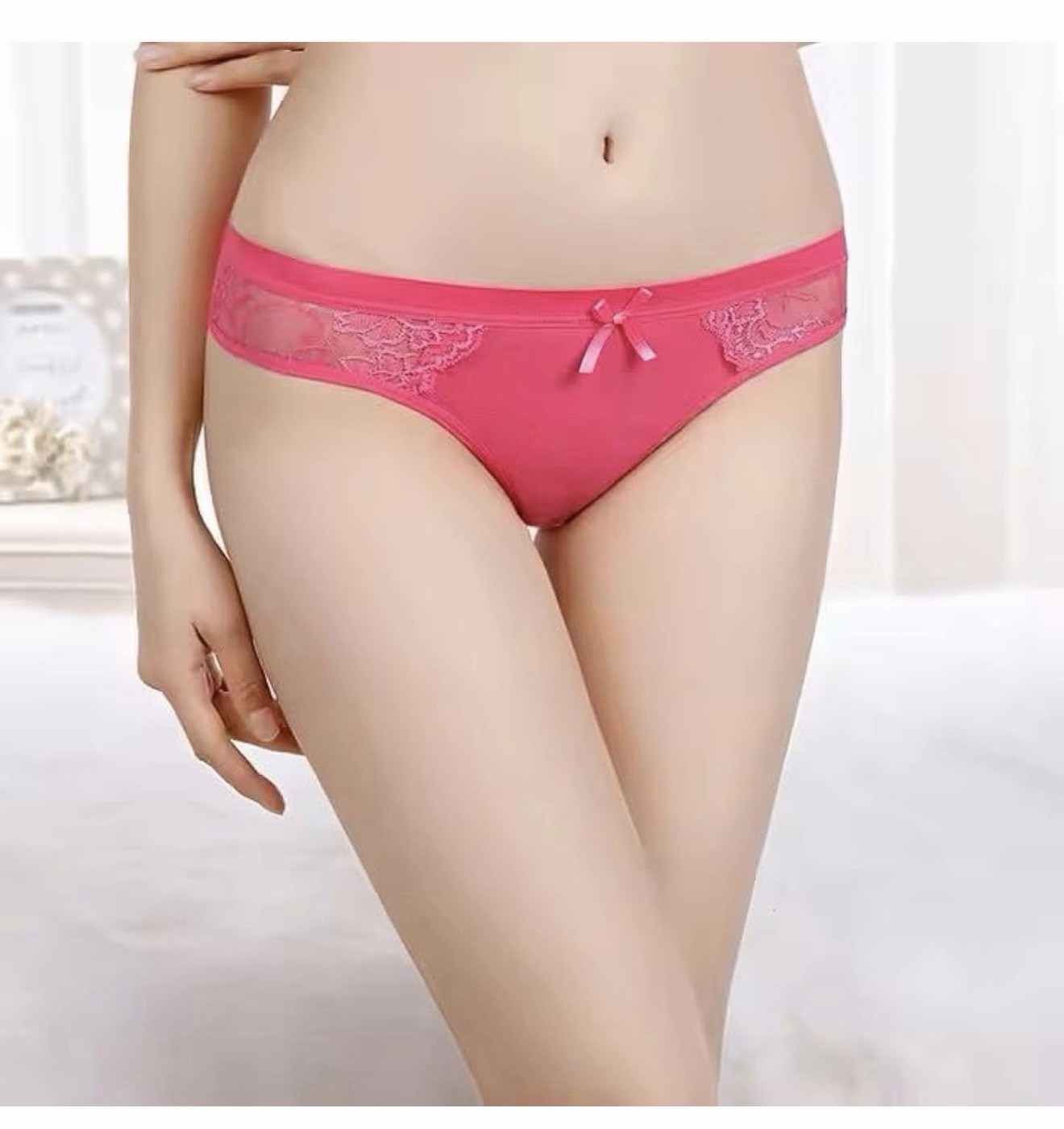 Yun Meng Ni Bikini Panties 3 Pack Pink Blue White Cotton Lace Size M
