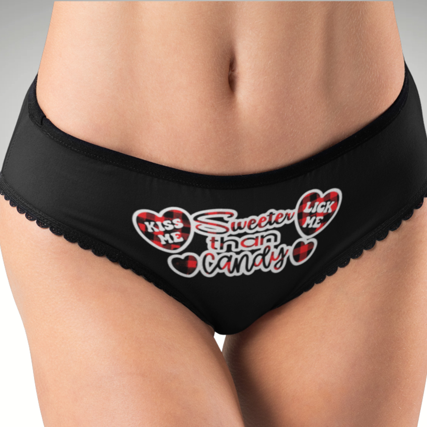 Sweeter Than Candy Hipster Panties Kiss Me Lick Me Hearts Valentine