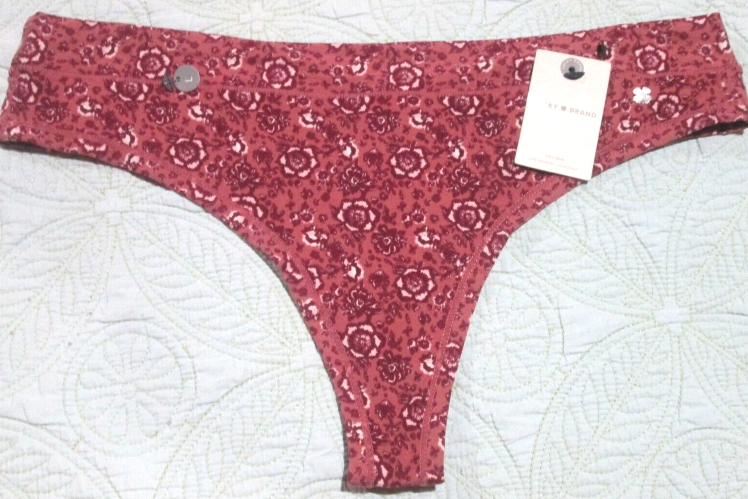 Lucky Brand Ladies’ thong panty-sz L-NWT-pinks w/ floral-very soft