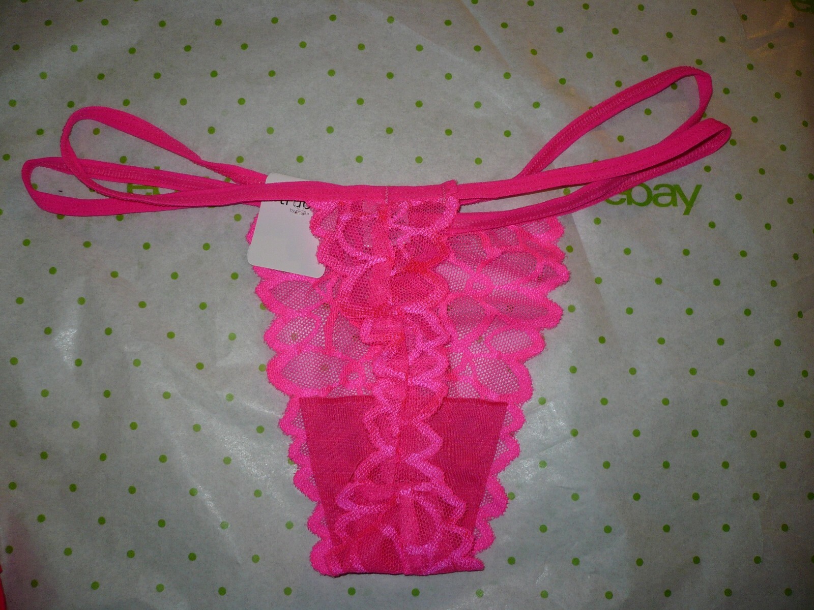 Rue 21 Women’s Thong Panties MEDIUM Neon Pink Lace W Strappy Sides NEW
