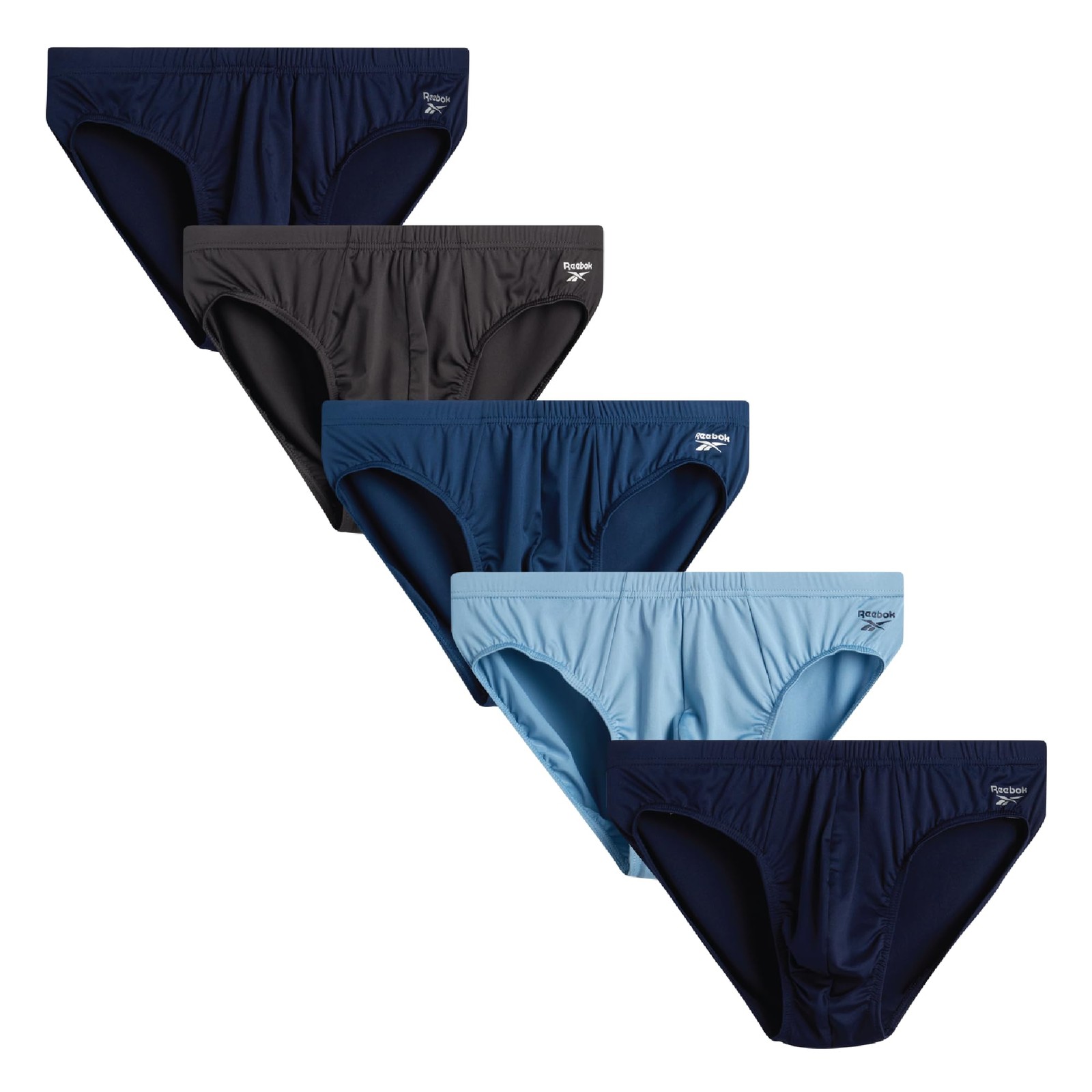Reebok Men’s Briefs – 5 Pack Quick Dry Low Rise Large, Blues/Charcoal