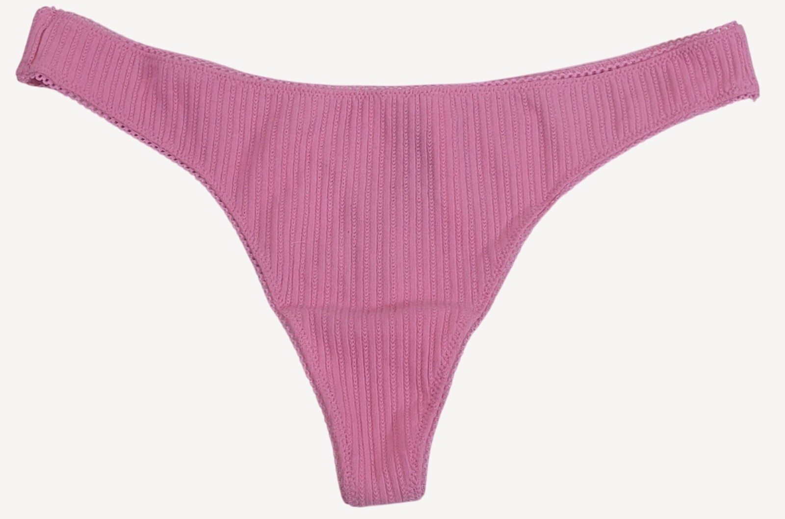 Pink by Victorias Secret Womens Pink Ribbed Knit Thong XL NWWT