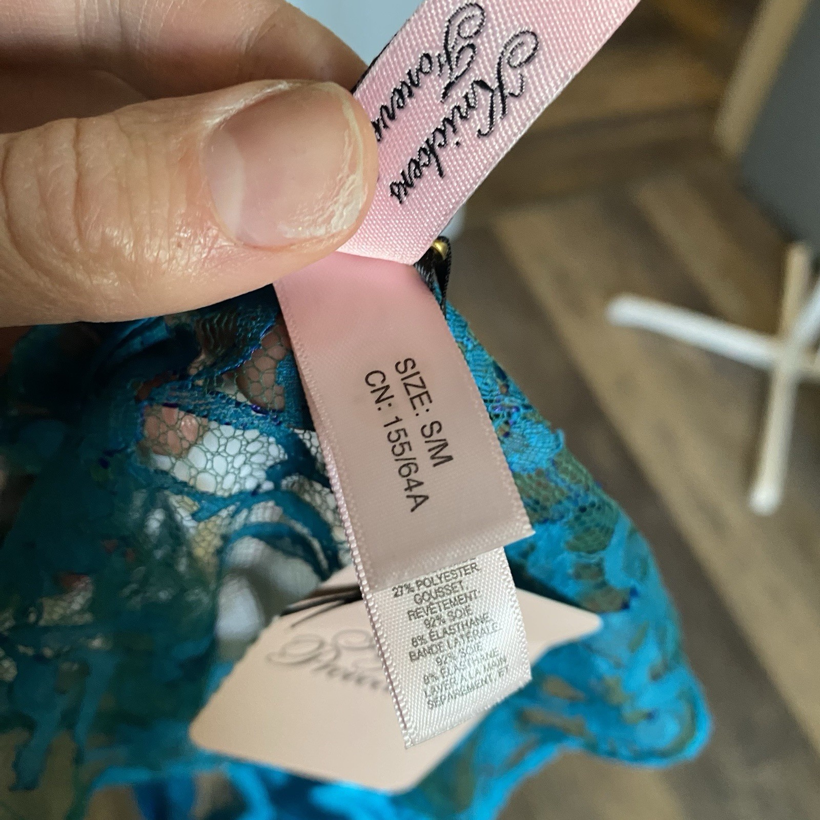 Agent Provocateur Teal Blue Fairy Lace Side Tie Ribbon Underwear NWT S/M