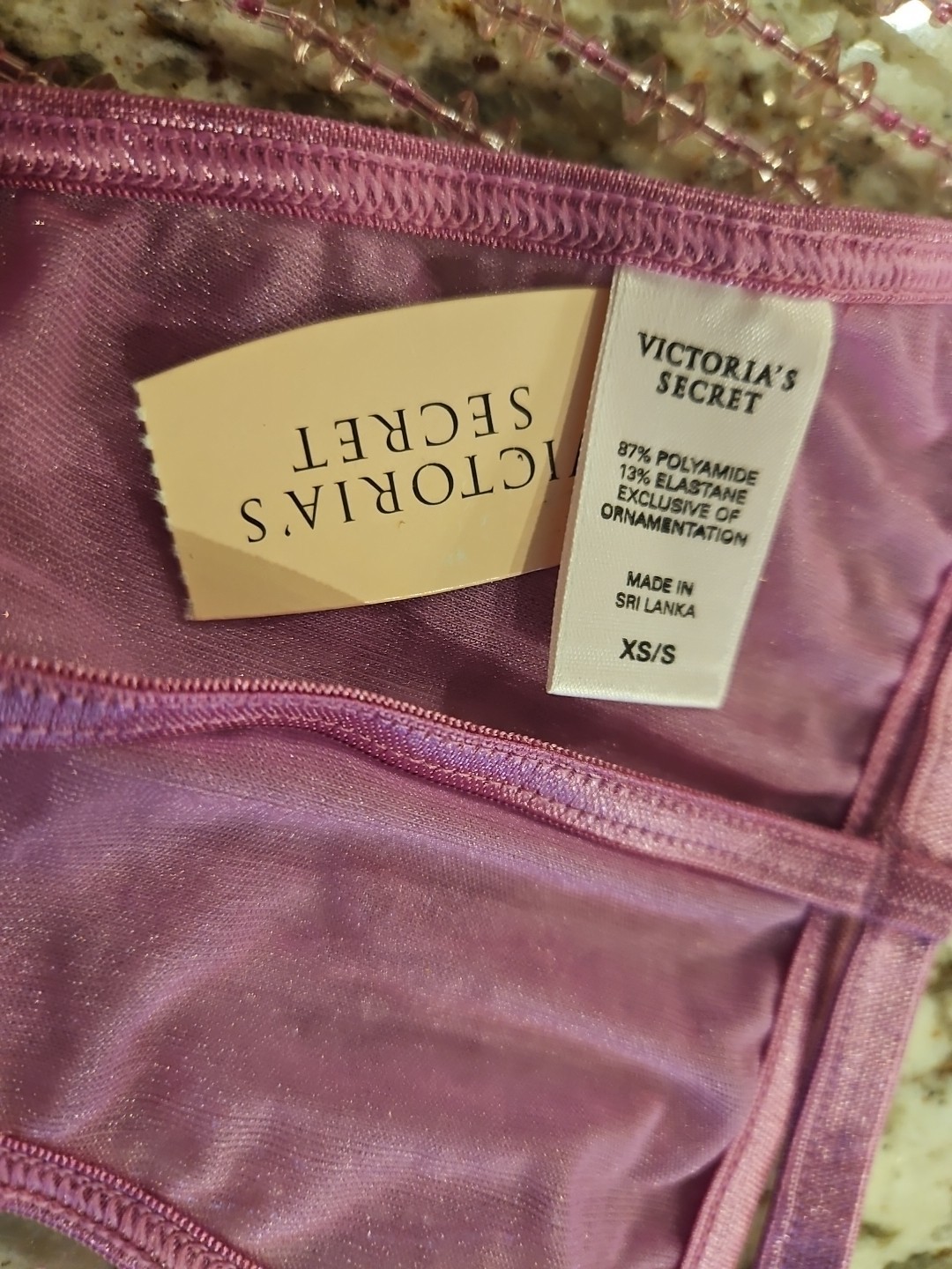 True Vintage Victoria Secret Beaded Gem V string Thong T Back Pink Panties