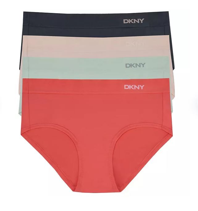 New Women’s 4 Pk DKNY Soft Stretch Microfiber Hipster Underwear Assorted S