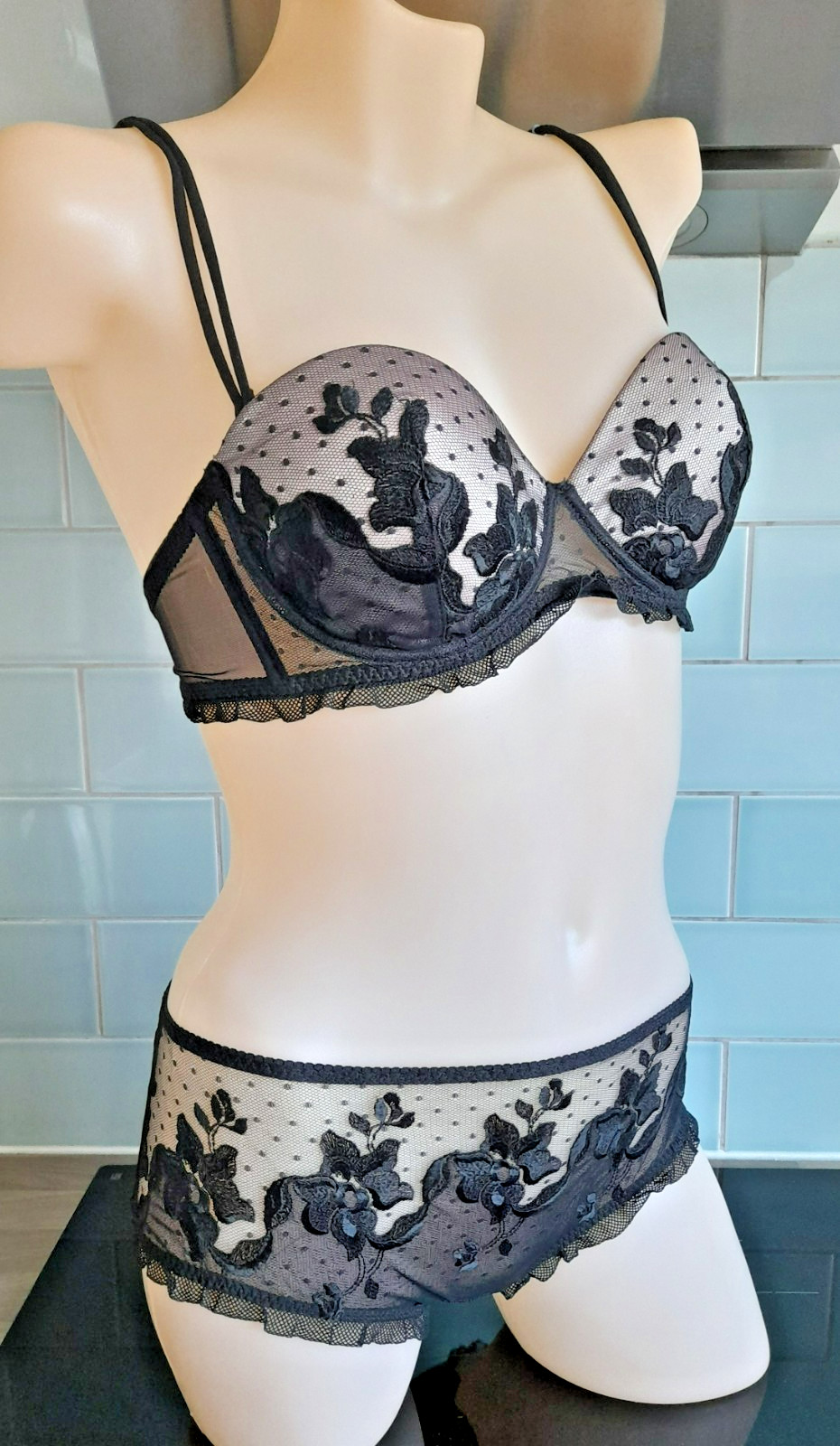 Verde Veronica ALLURE Black Floral Embroidered Mesh Deep Culotte