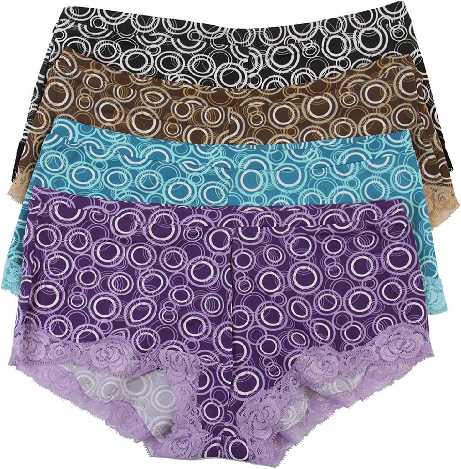 ToBeInStyle Women’s Pack of 4 Boyshorts in Linked Print with Lace
