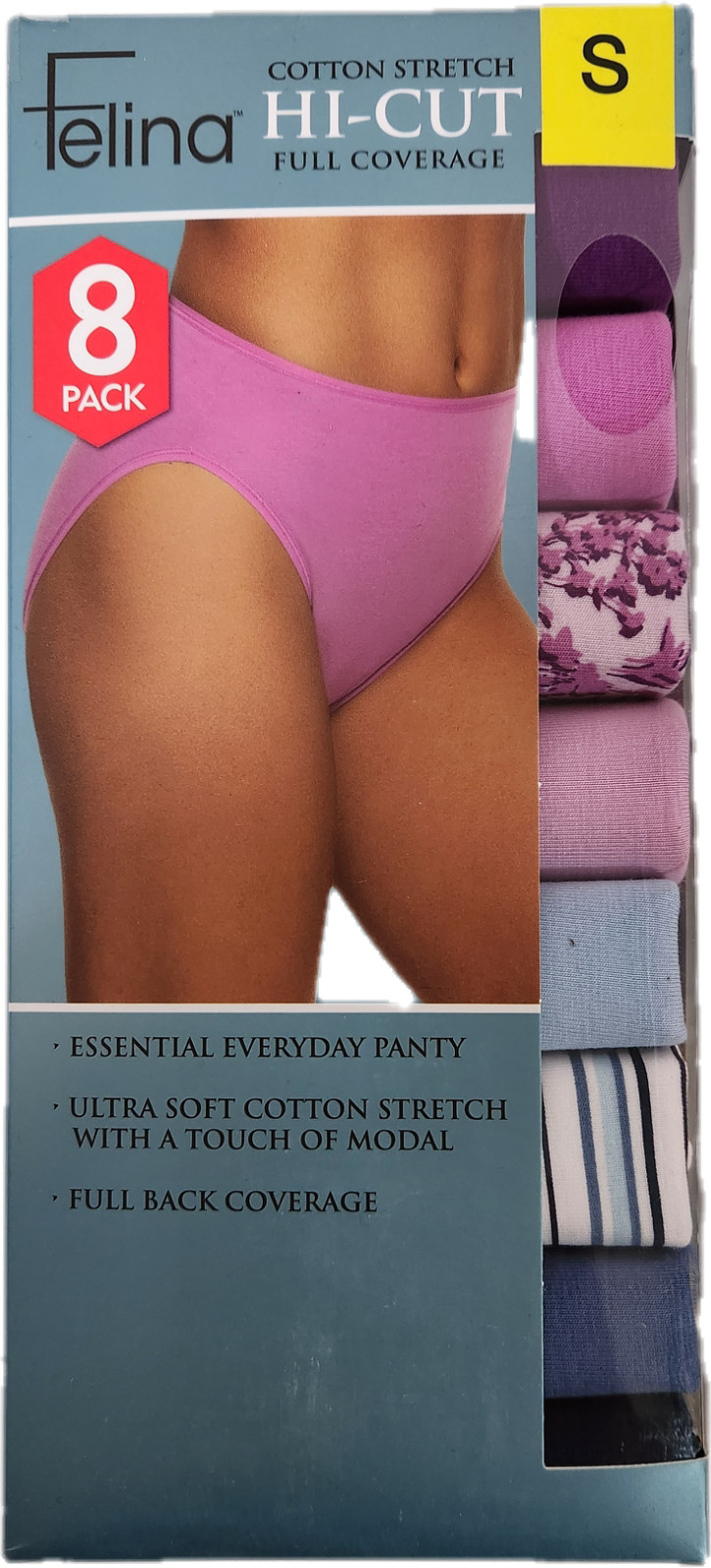 Felina Ladies’ SMALL Cotton Stretch Brief or Hi Cut 8 PACK Full Coverage, NEW