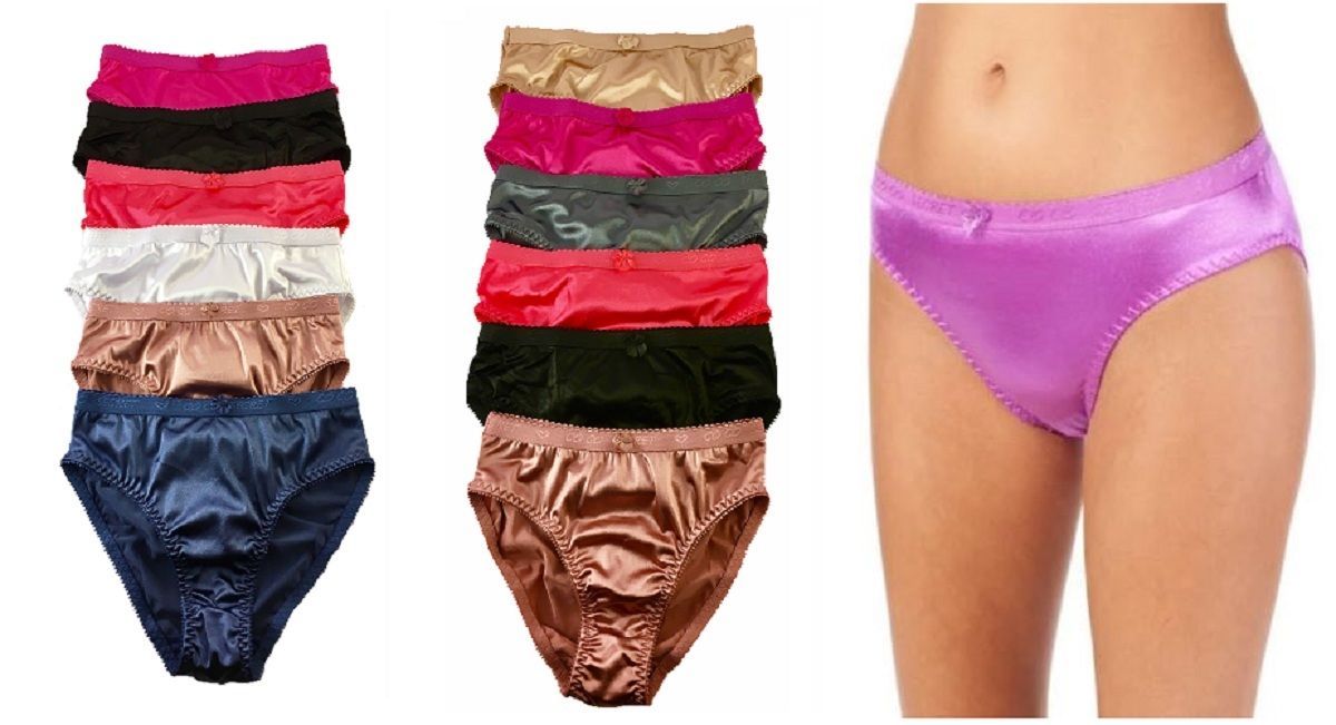 6 PRETTY SATIN BIKINIS Style PANTIES Womens Under #38306M Coco Multi-Color M