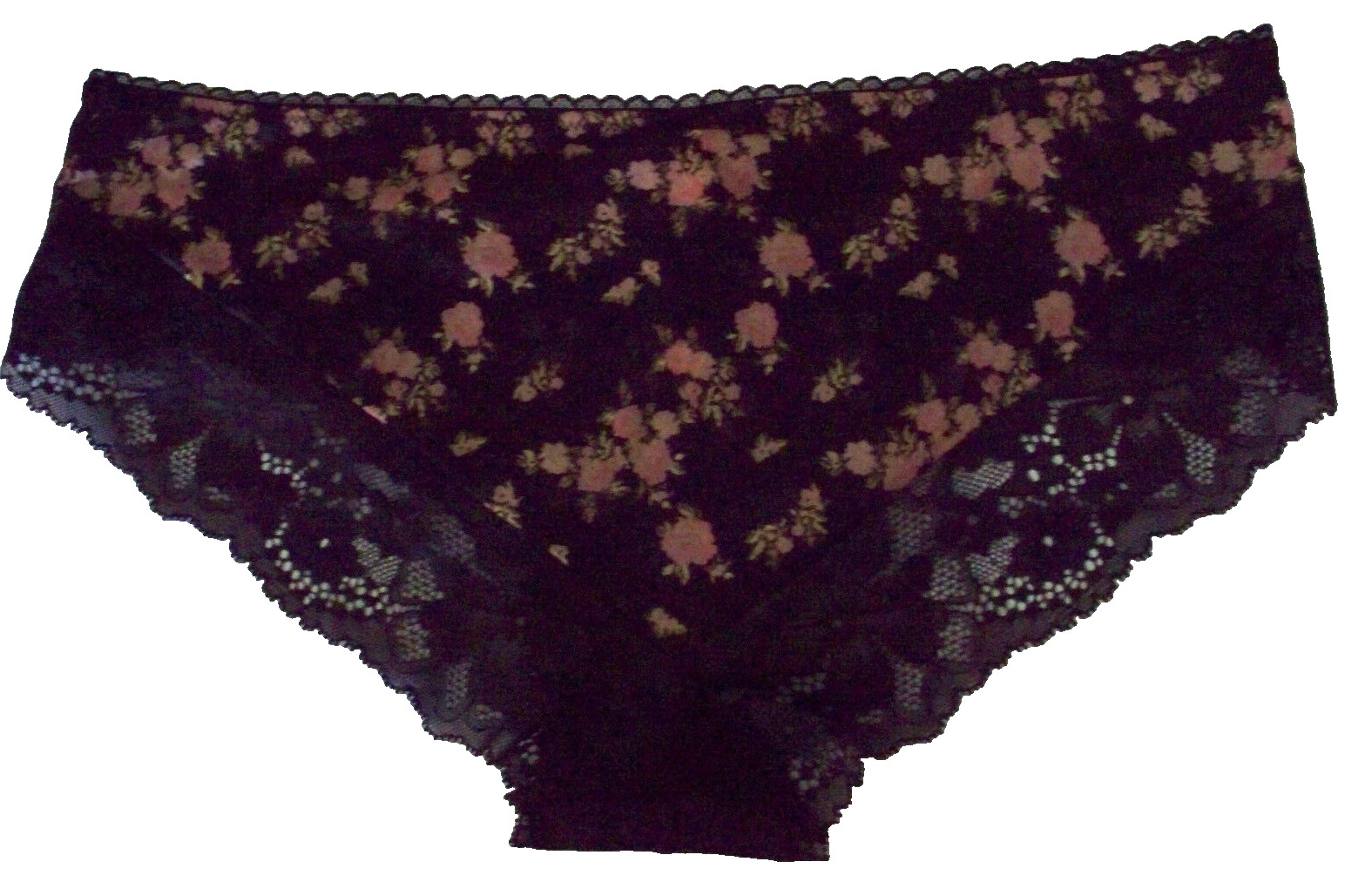 M Black Coral Rose Floral Lace Leg Trim Body by Victorias Secret Hiphugger Panty