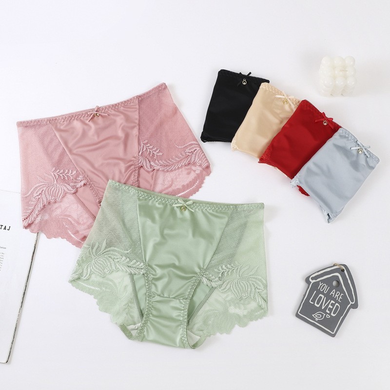 3 Pack Lace Satin Seamless Panties Tummy Control Butt Lift Bikini Sheer Silk