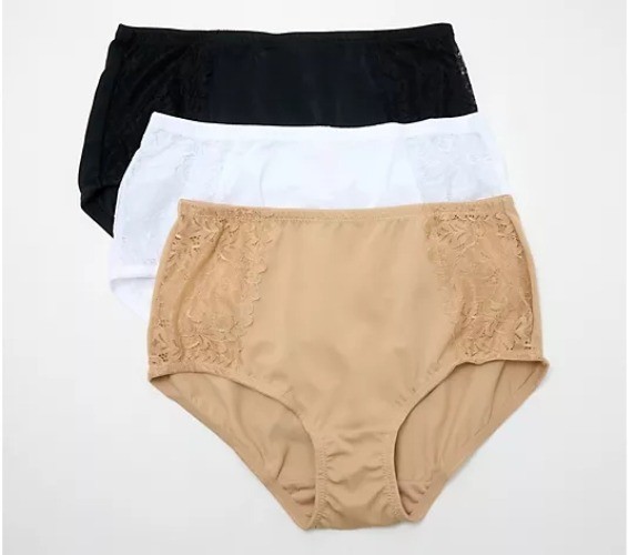 Breezies Hipster Briefs w/ Lace Trim 3-Pack Basic MEDIUM BGE/WHT/BLK A634609 NEW