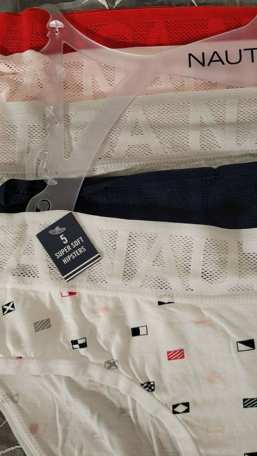 Nautica 5 Super Soft Hipster XL White w/Flag Print Navy Gray Pink Red SHIPS FREE