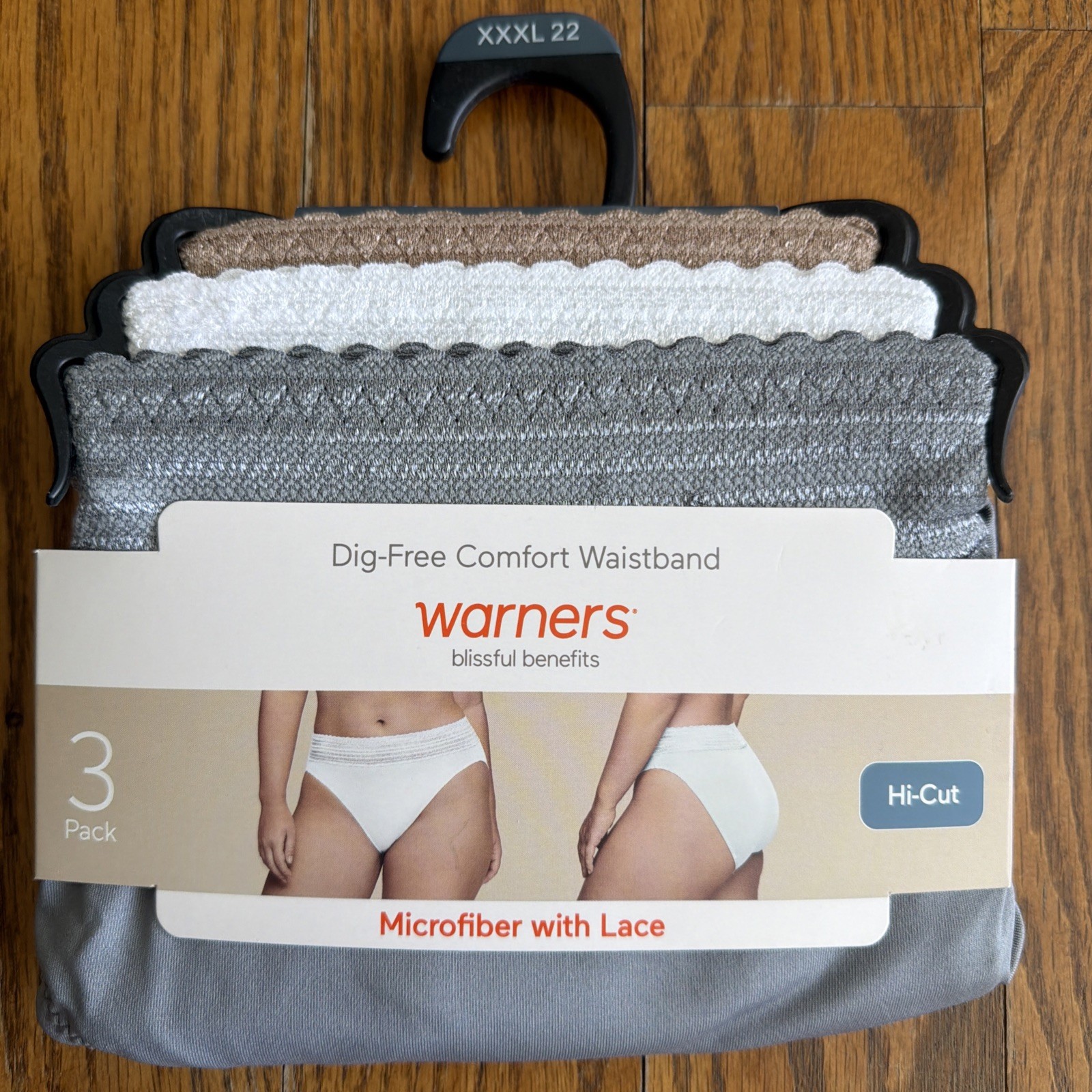 Warner’s Blissful Benefits Microfiber & Lace Hi-Cut Panties 3 PACK – XXXL