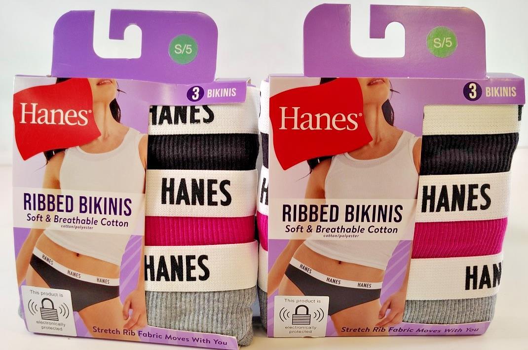 S/5 Hanes Ribbed Thong Underwear Soft & breathable cotton 2 packs = 6 pair