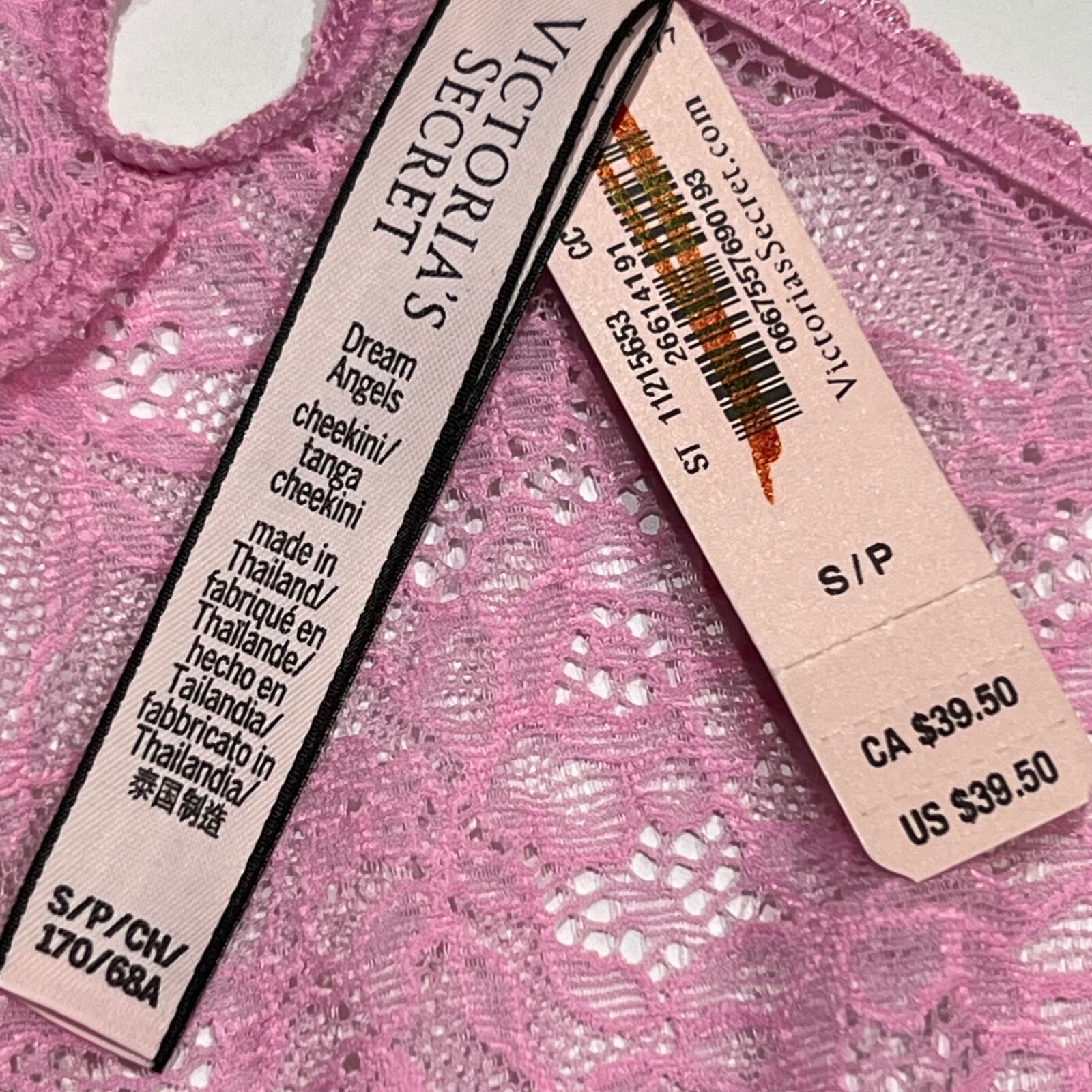 NWT VICTORIA’S SECRET Dream Angel Cheekini Pantie Sz S-L Pink Lace Floral