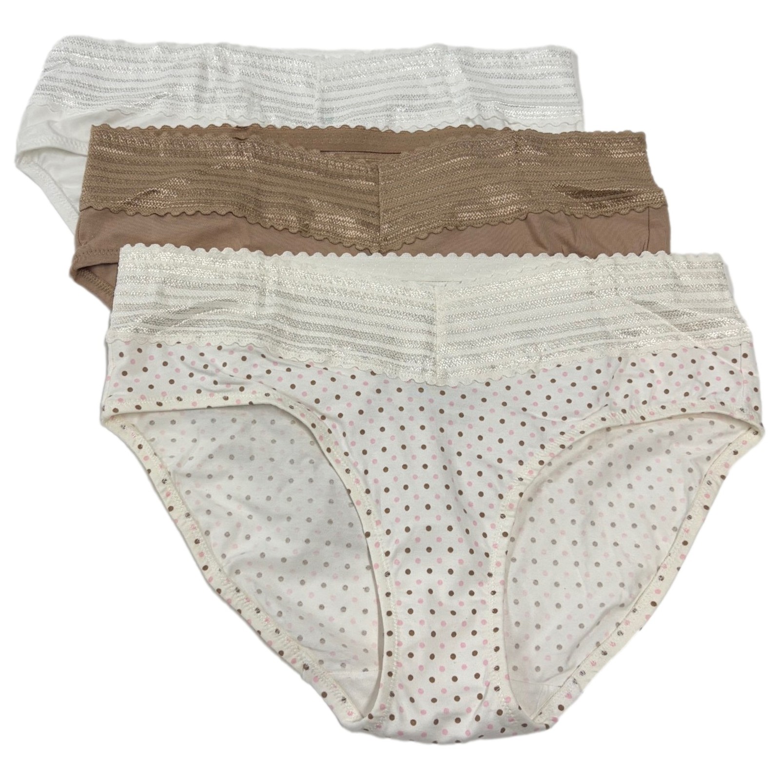 Warners Womens 3pc Dig-Free Cotton & Lace Hipster Panty Set Polka Dots