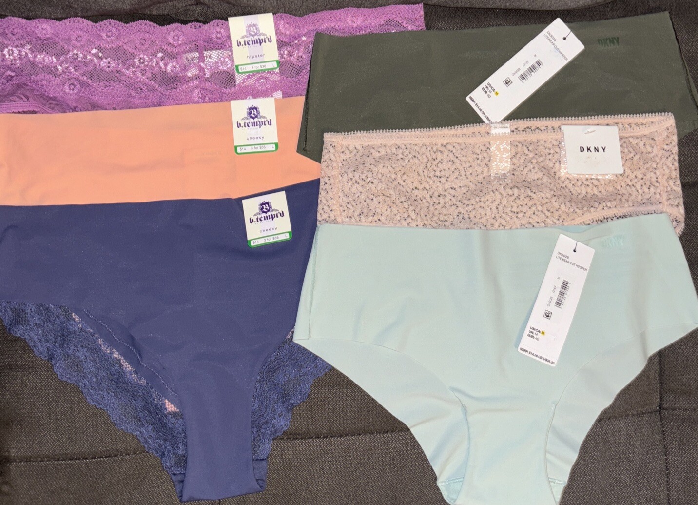 DKNY & b.’tempt’d Mixed Lot Of 6-Pairs Lace & Litewear Cheeky/Hipster Panties