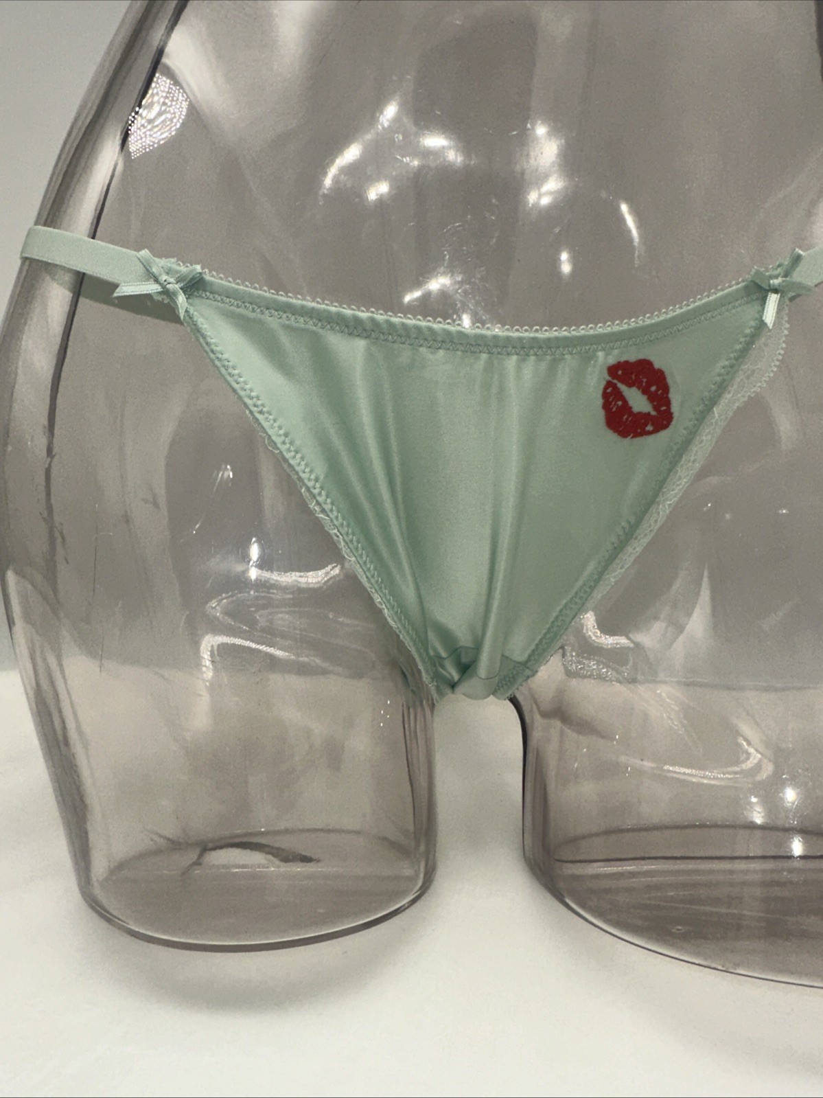 VICTORIA’S SECRET 🌹 TEASE 🌹 MINT Satin Kiss High Leg Thong LARGE