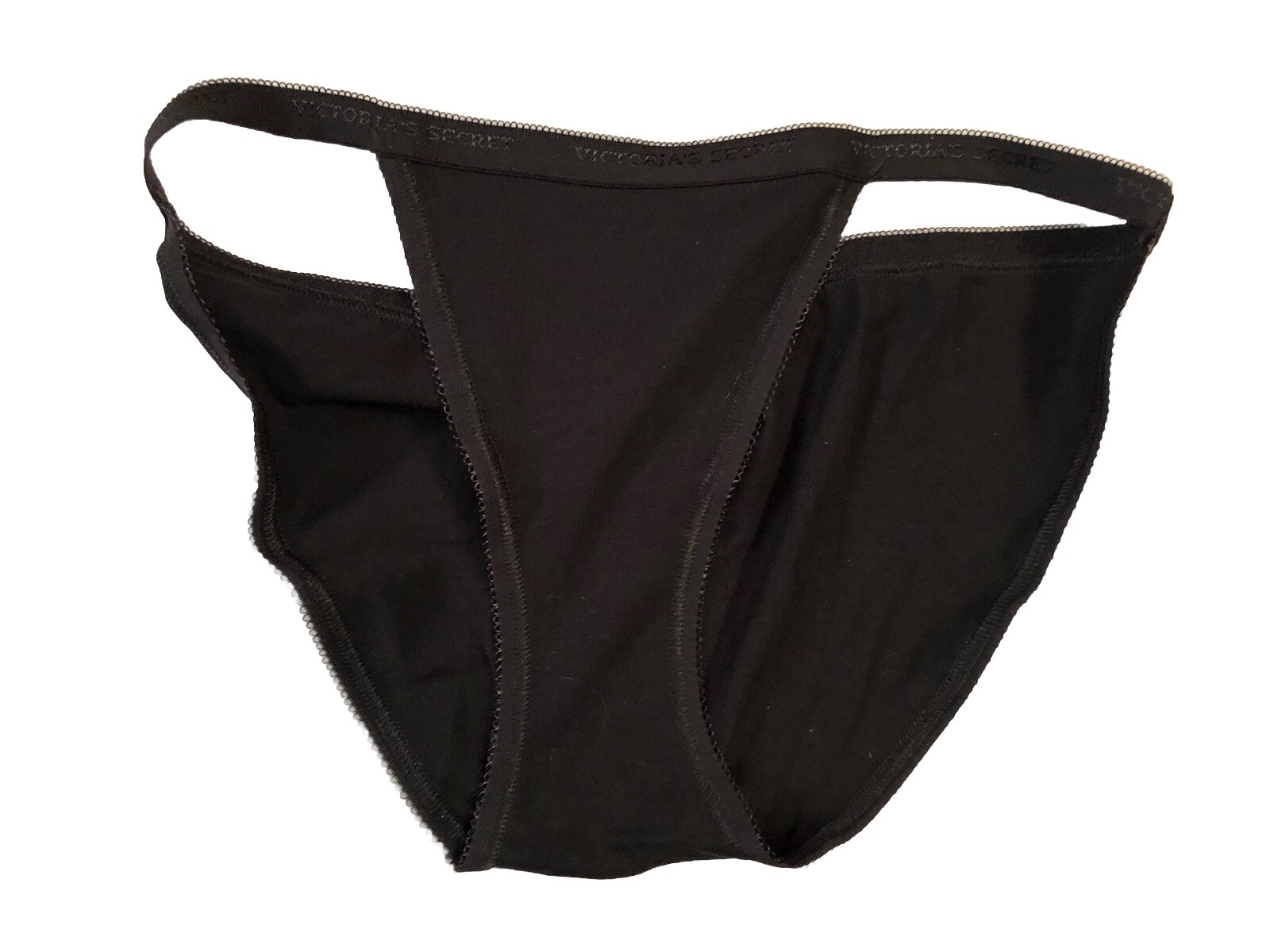 NWOT Victorias Secret Cotton String Bikini Panty S/P Logo Waist Black Soft