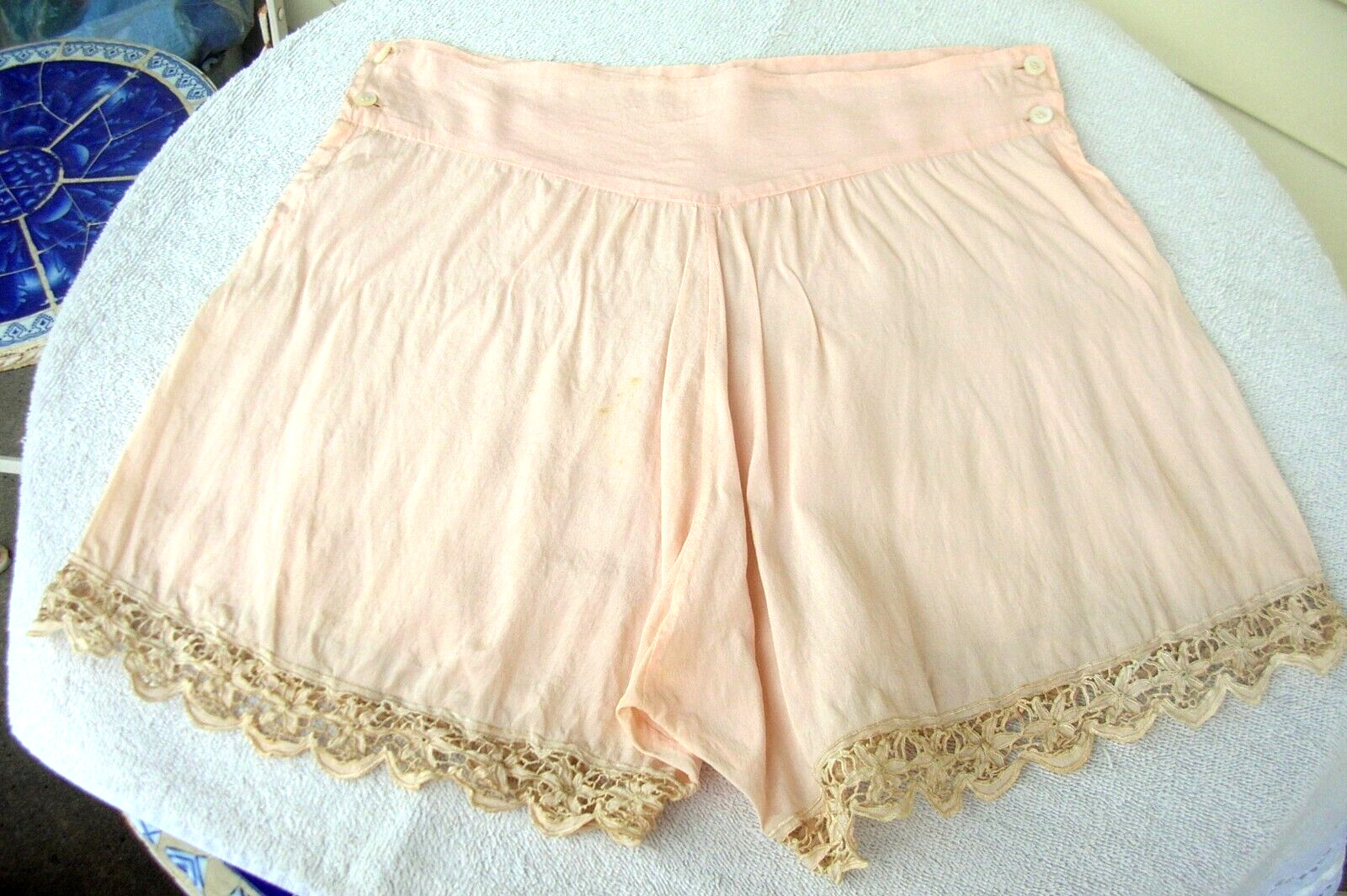 Art Deco Silk/Satin Lace Trim, side button, Boyleg Under garment Beige Pink #C