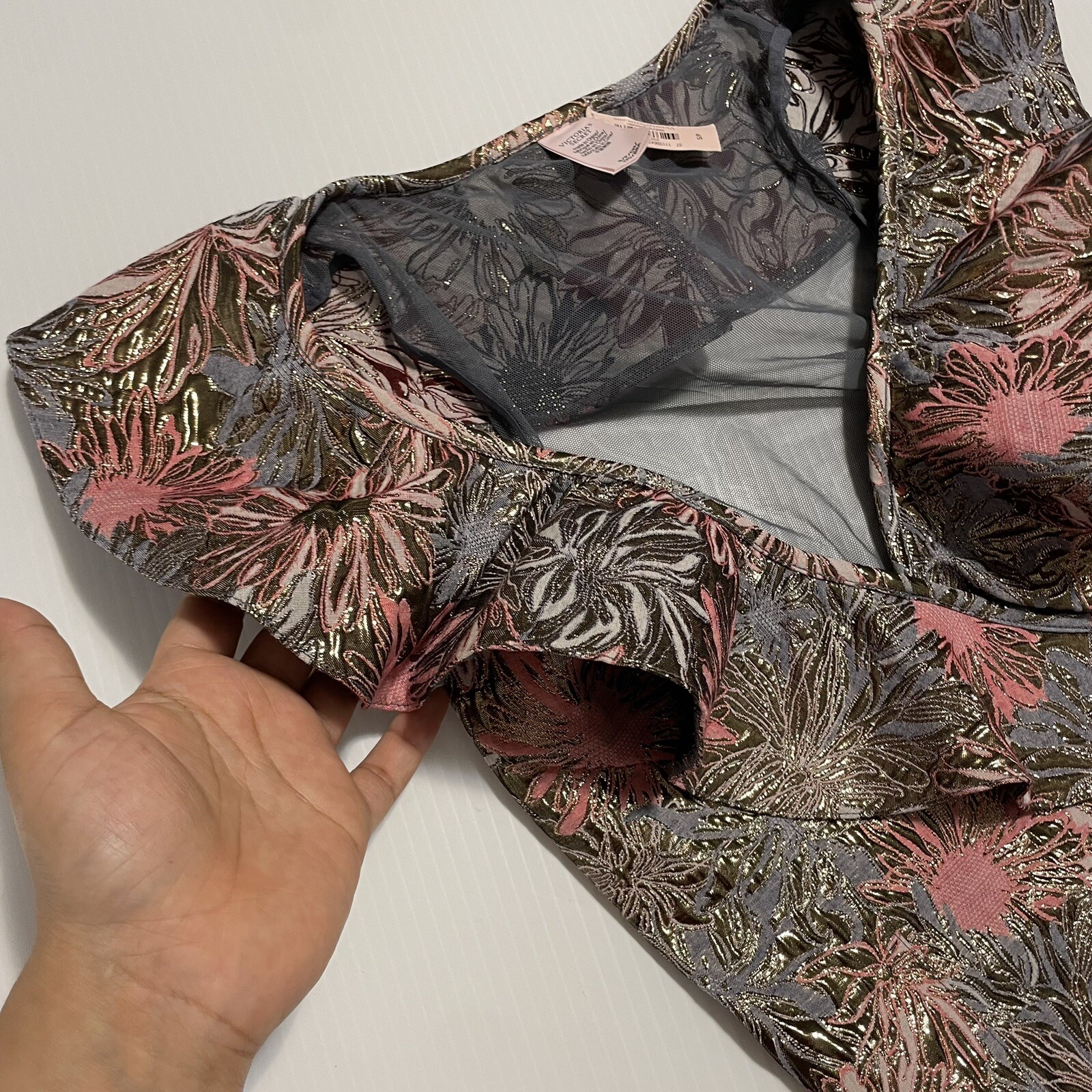 NEW Victoria’s Secret Brocade Ruffle Mesh Back Bodysuit Sz S Women’s
