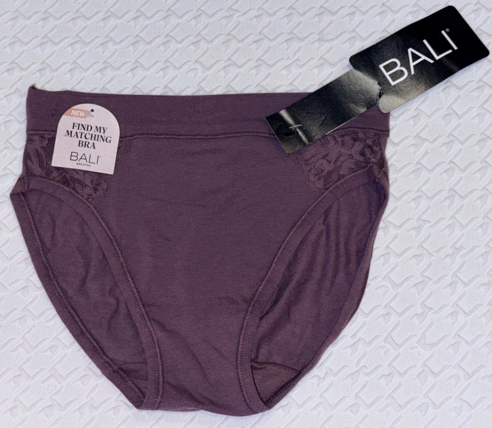 BALI Breathe Cotton Modal Lace Side Currant Purple Hi Cut Panty Womens Sz S 5