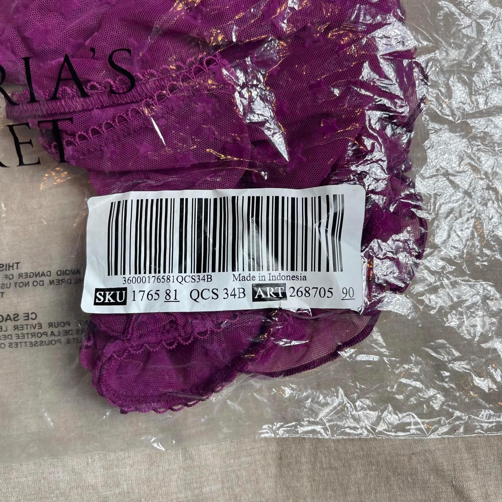 Purple Star Sheer Mesh Ruffle Cheeky Panties & Posey Lace Lightly Lined Demi Bra