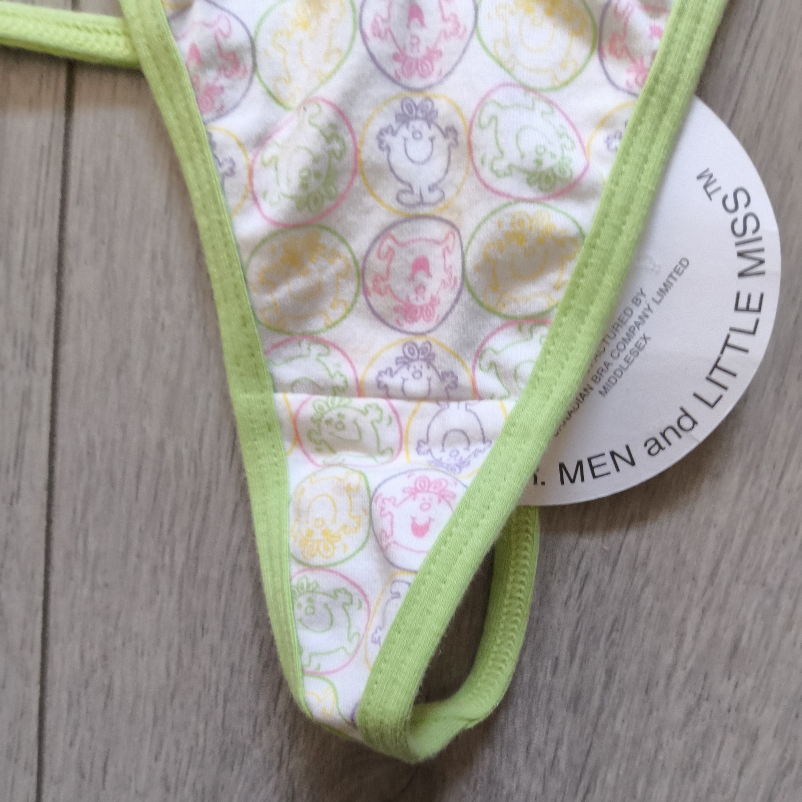 BNWT Vintage La Senza White & Green Little Miss Naughty Thong Size 6-8