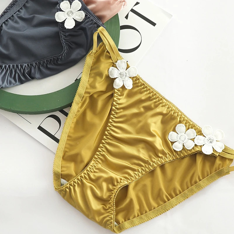 Low Rise Satin Floral Panties Seamless Women Soft Stretch Breathable Comfort