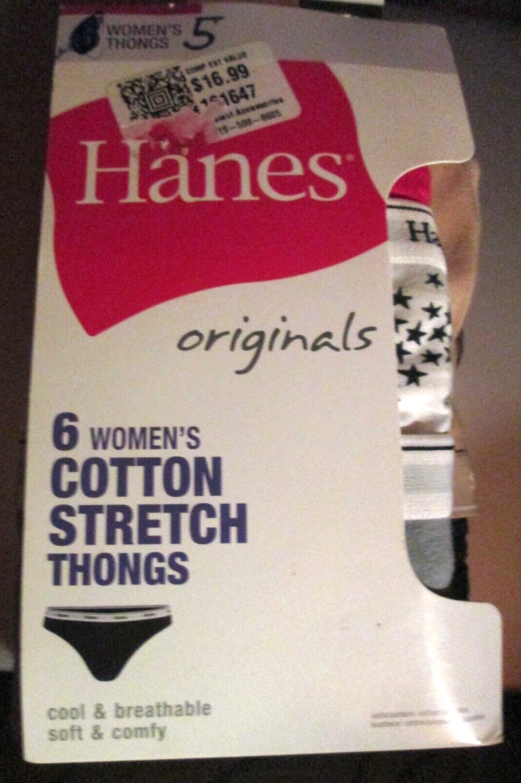 Hanes thong panty-sz XL-NWT-5PR-multicolor w/LOGO WAIST-COTTON blend
