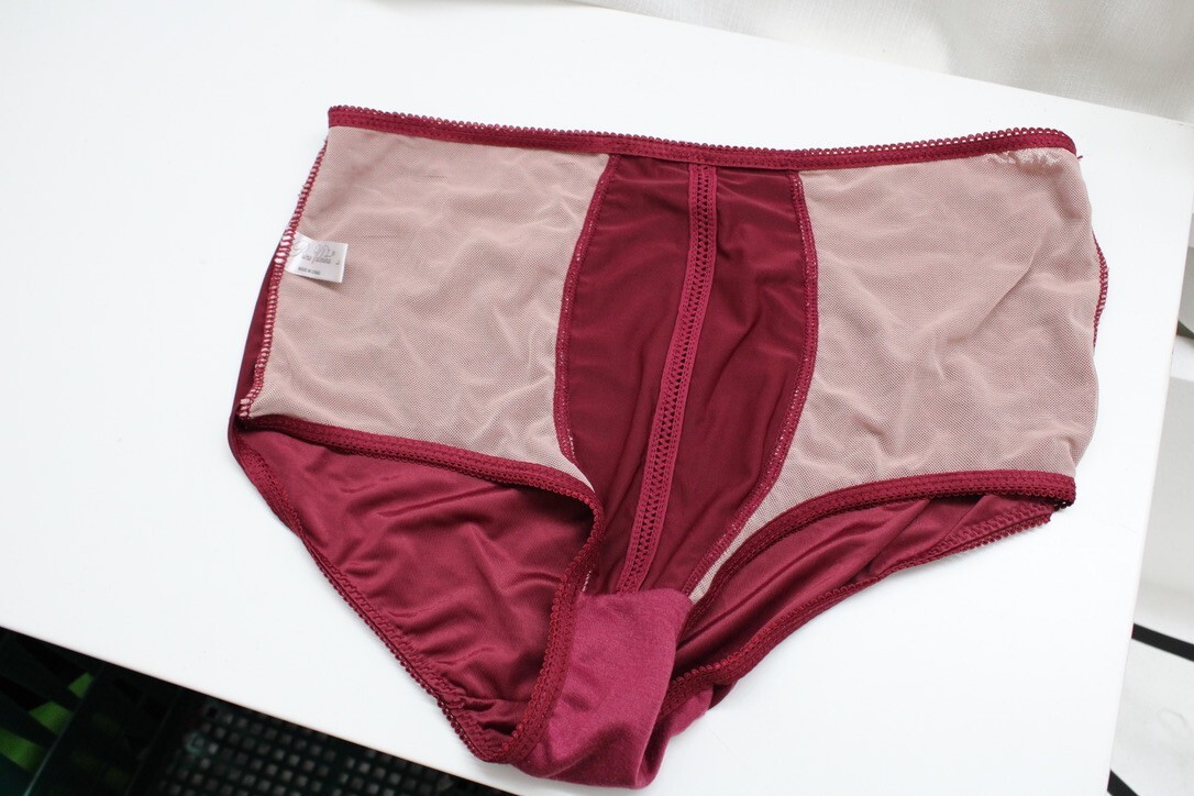 Women’s Burgandy Floral Lace Prima Valentina Retro Princess Brief Panties Large