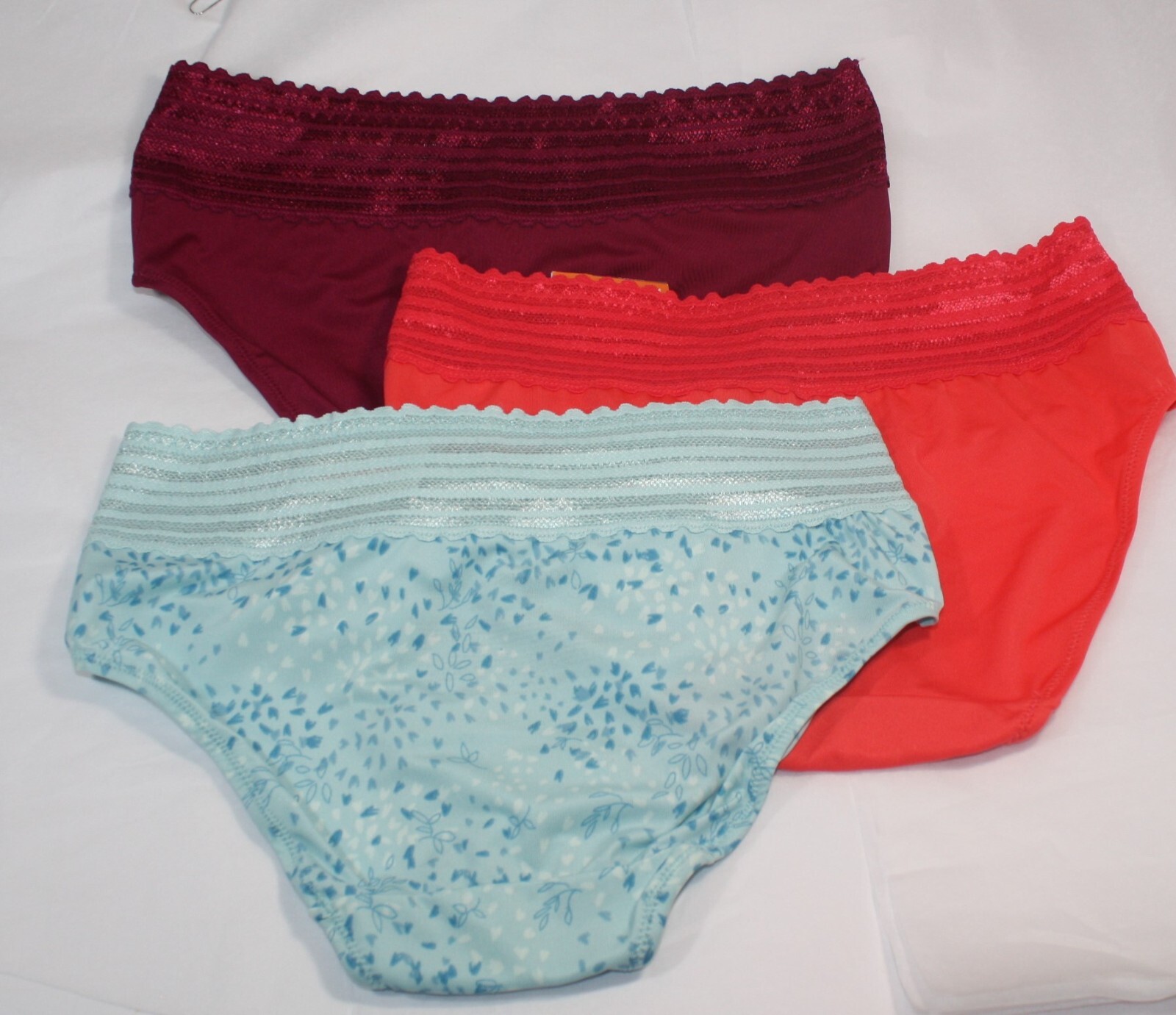 New set/3 WARNER’S no muffin top HIPSTER panties CORAL/ORANGE WINE GREEN LEAF S