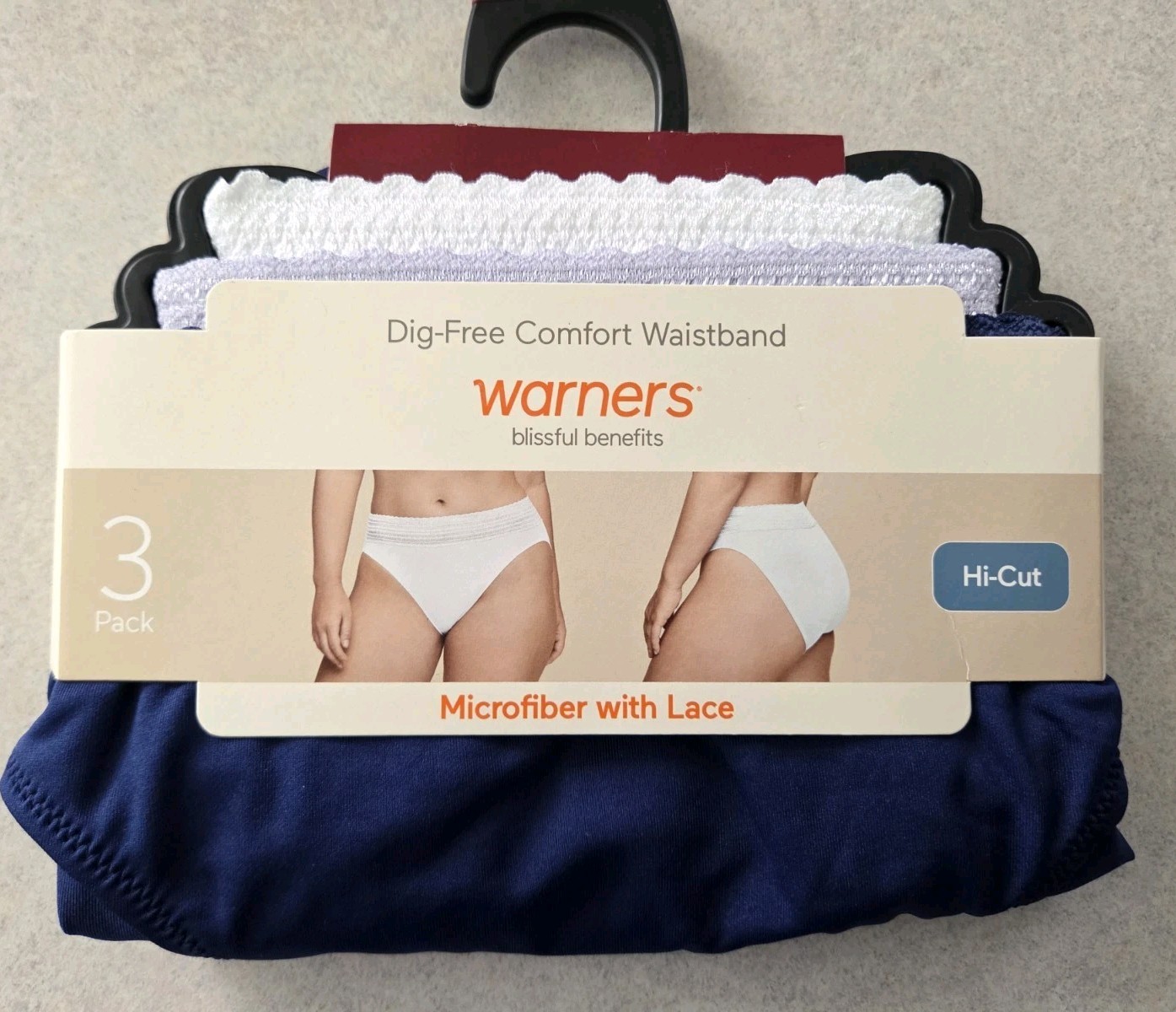 Warner’s Blissful Benefits SIZE 5 Microfiber & Lace Hi-Cut Panties 3 PACK #10726