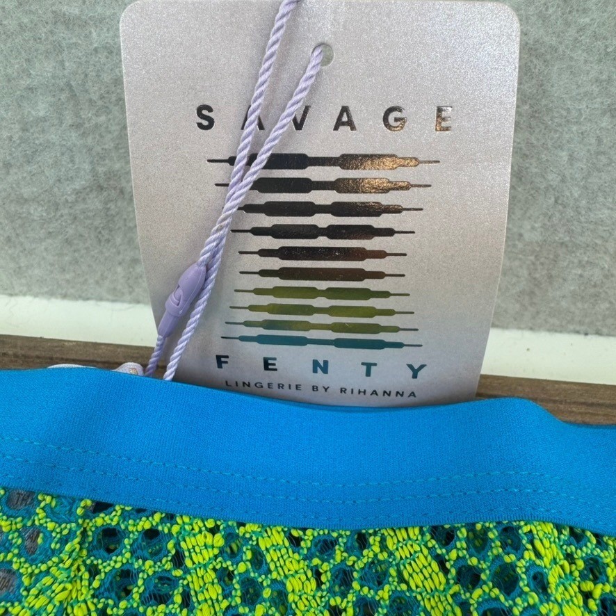 NEW Savage X Fenty Lace Bikini Panty Size 2XL Teal Neon Green Mesh Low Rise
