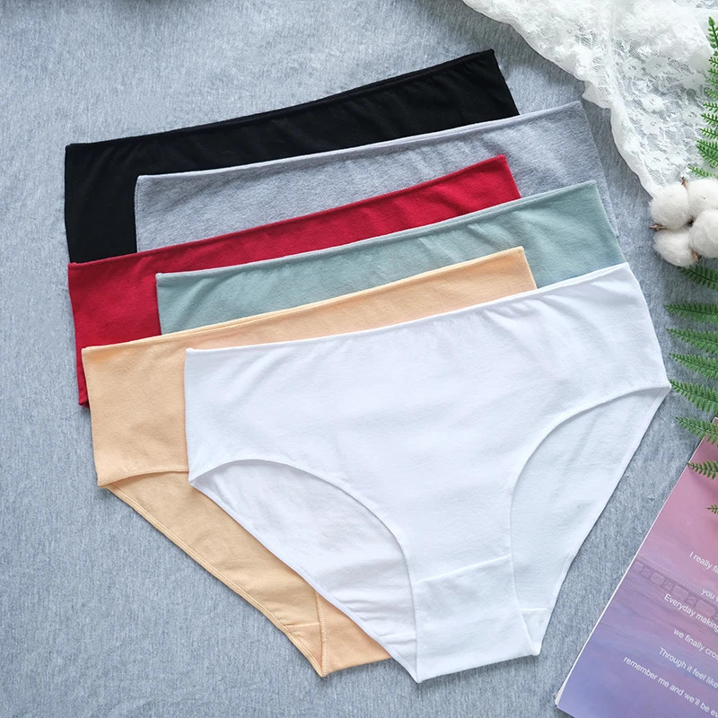 High Rise Cotton Panties Briefs Solid Color Soft Breathable Comfort Fit 2PCS