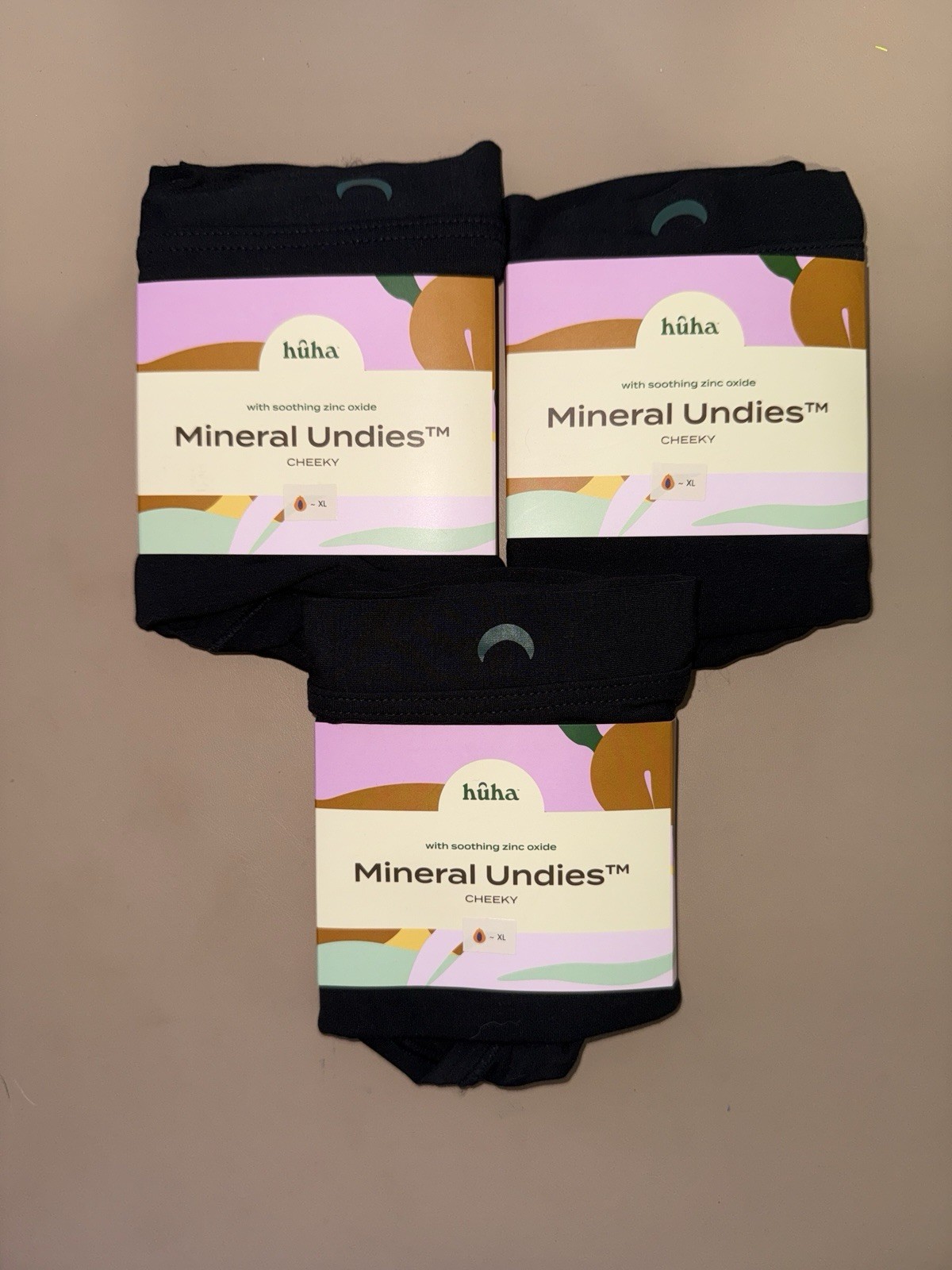 HUHA Women’s Mineral Undies ZINC OXIDE Soft Cheeky Panty Black NWT XL (Lot of 3)