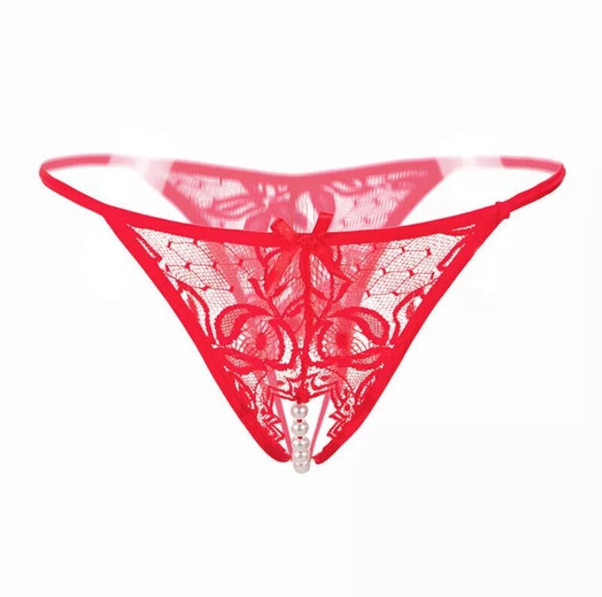 Women Lace Crotchles Thong G-string Pearl Panties Lingerie Underwear T-back