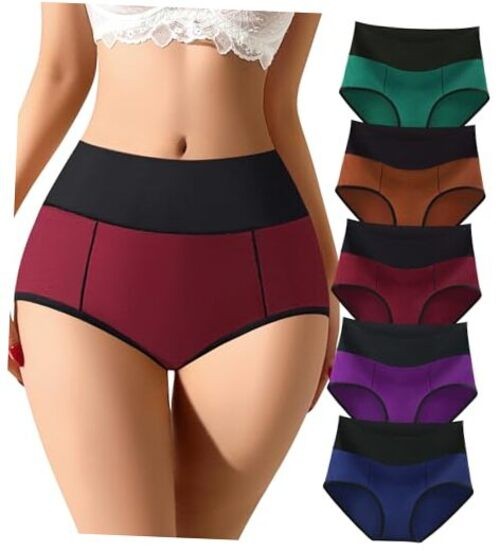 Womens Cotton Mid High Waisted Underwear Comfort Large Multicolor-01-5 Pack-a