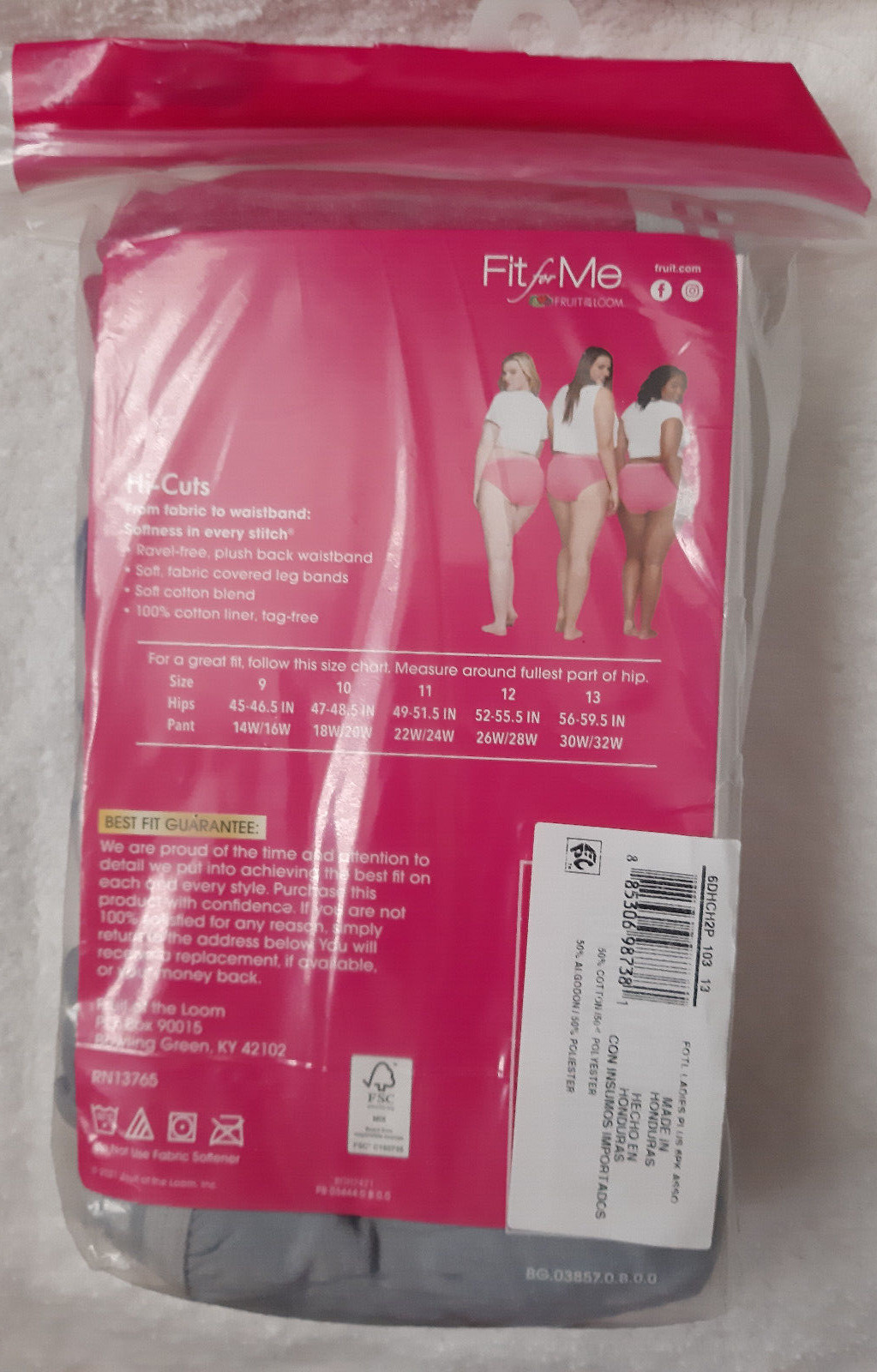 FIT for ME FRUIT of THE LOOM COTTON HI-CUT PANTIES (6 in Pack) PINK MULTI FTL 11