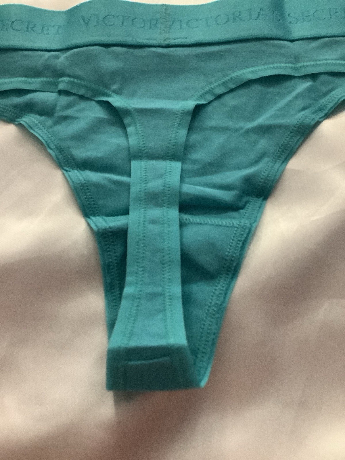 Victoria’s Secret PINK Women’s Thong Panties Band Logo Blue Turquoise 1pk Large